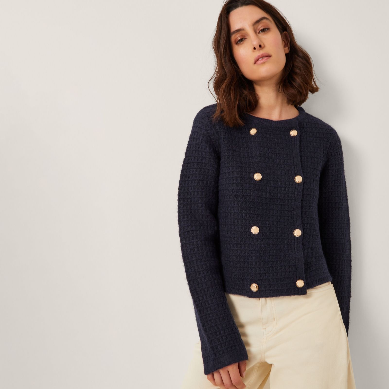 Monsoon Navy Skye Waffle Knit Cardigan