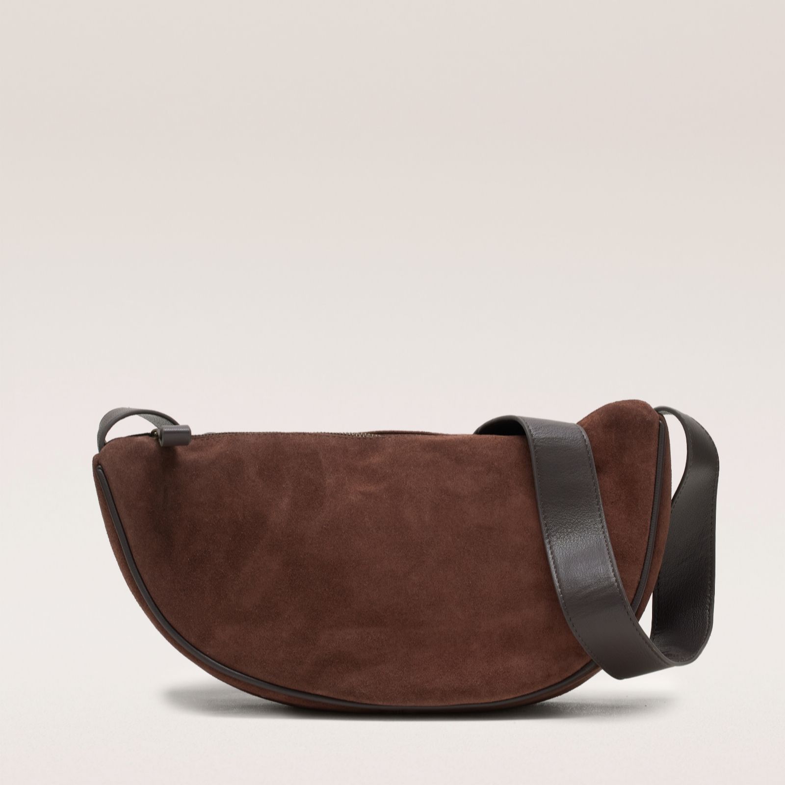 Apricot Suede Half Moon Cross-Body Bag