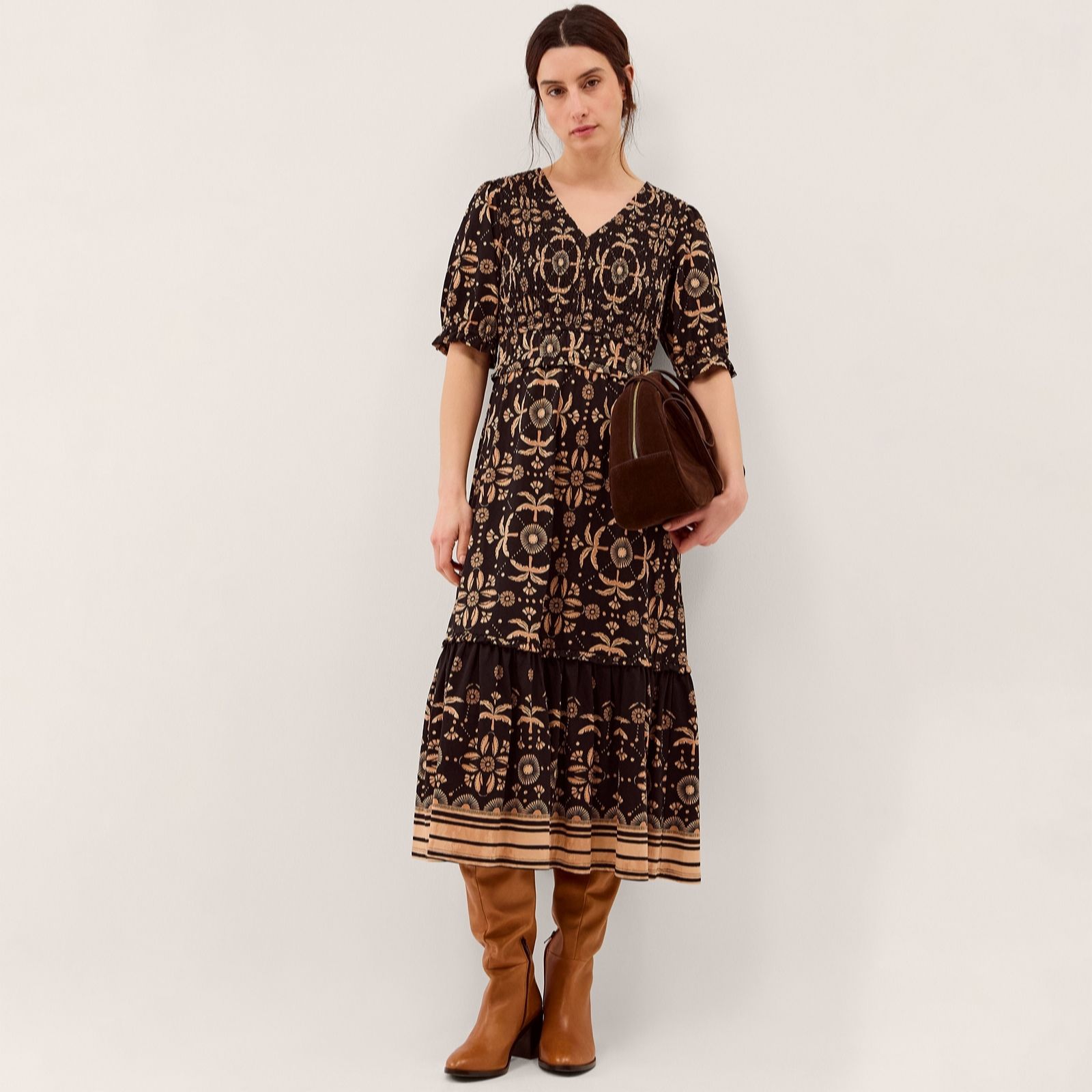Monsoon Black Thalia Print Jersey Dress