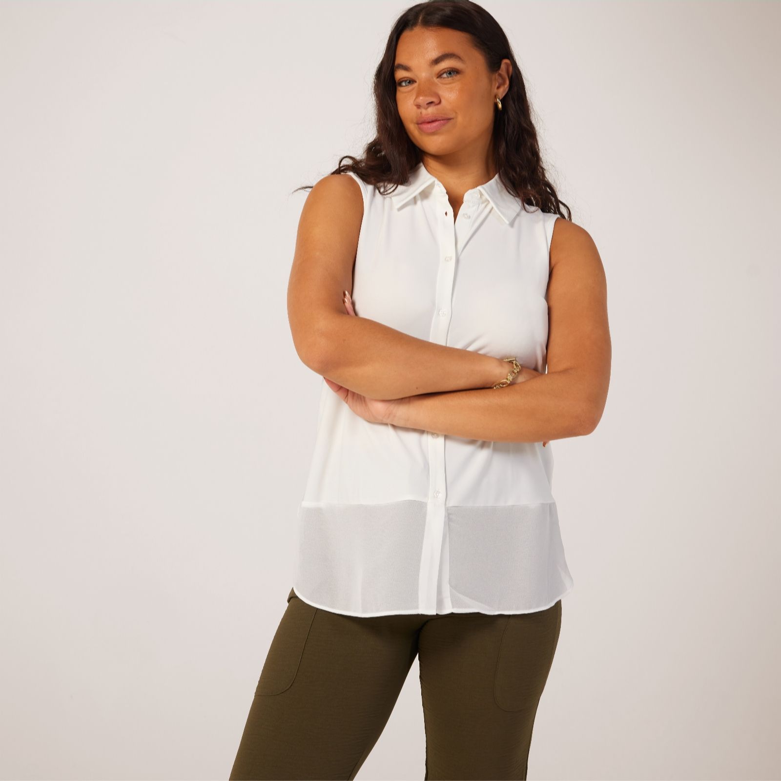 Nina Leonard Dragon Fruit Sleeveless Chiffon Shirt