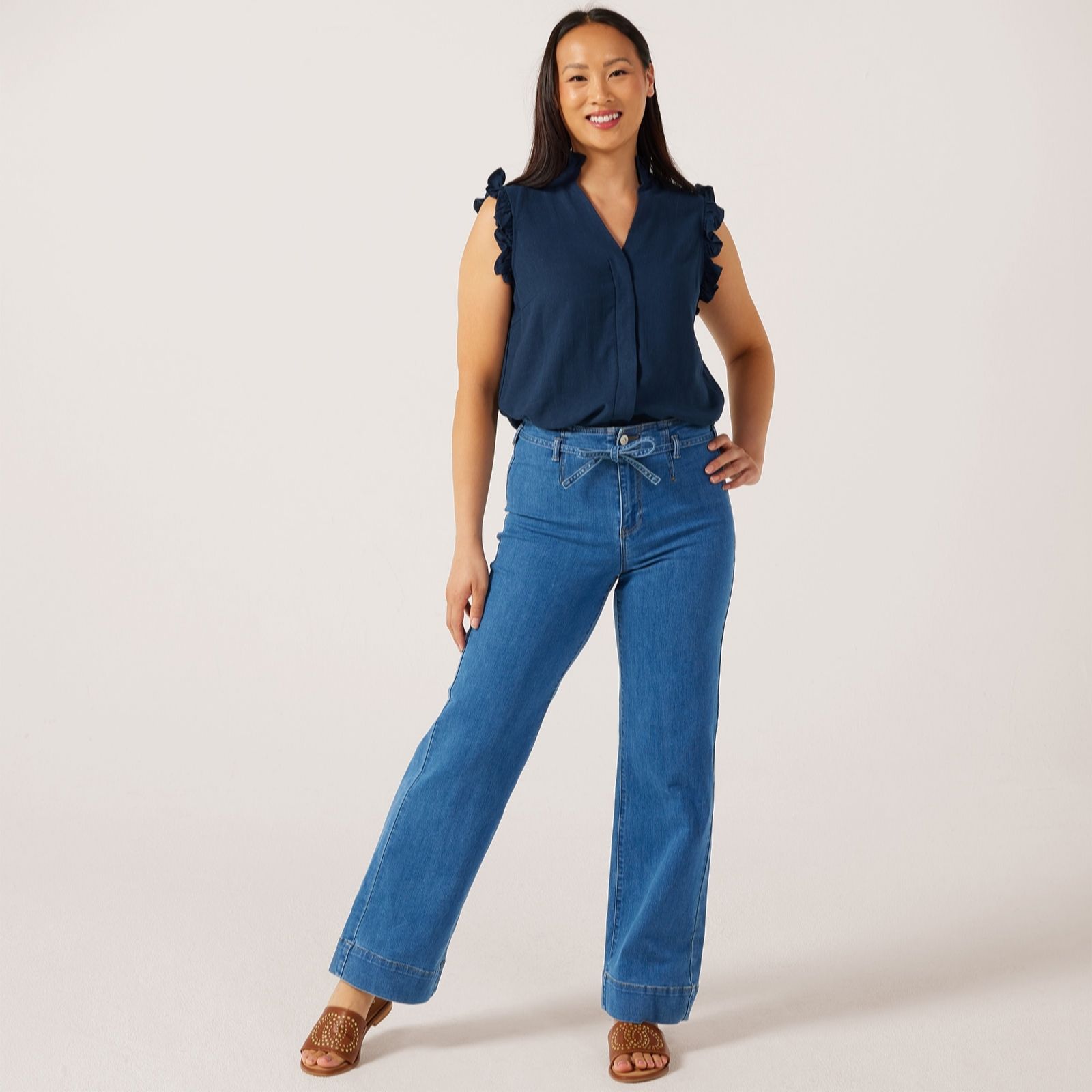 Only Juicy High Waisted Belt Detail Wide Leg Jeans