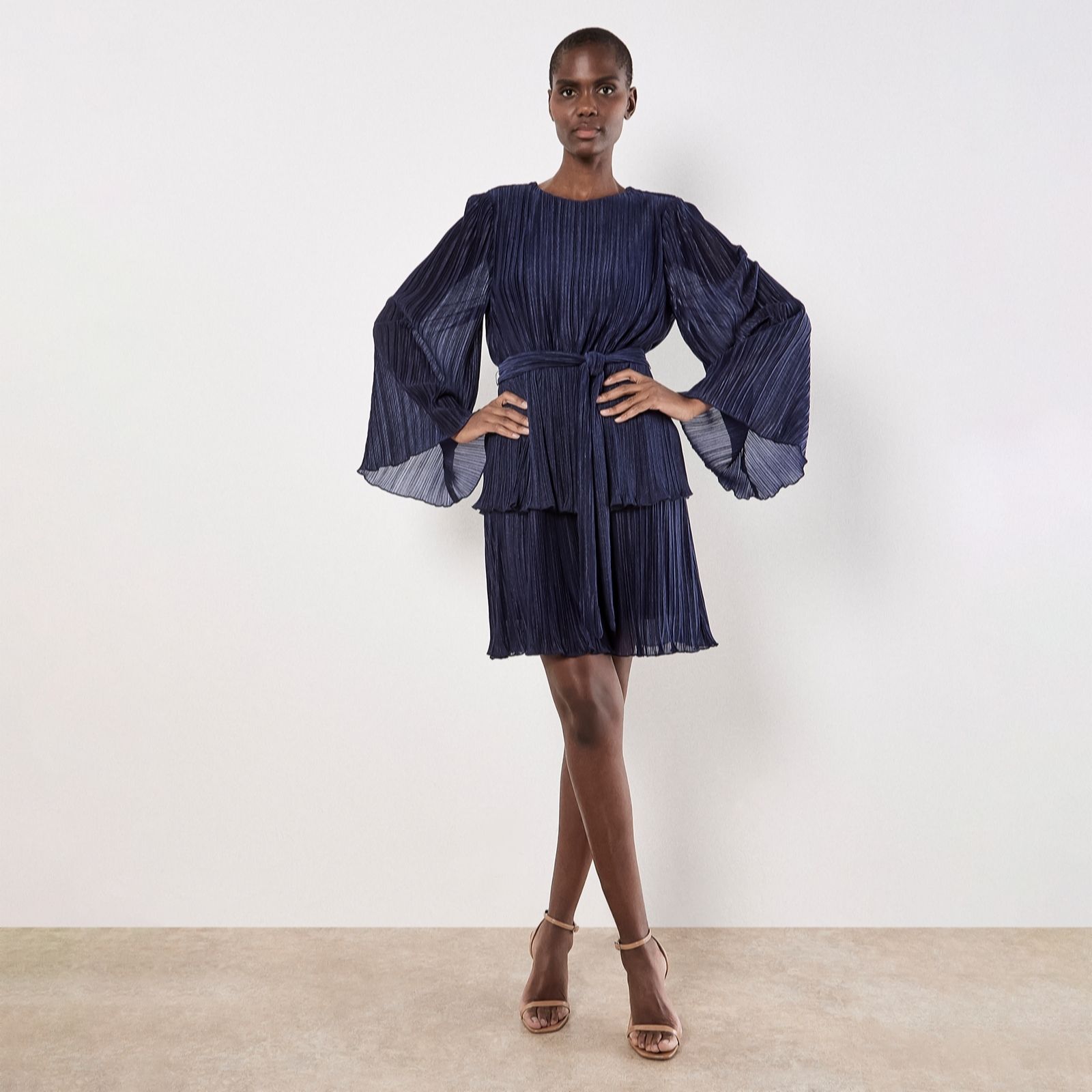 Apricot Women's Navy Lurex Plisse Layer Dress