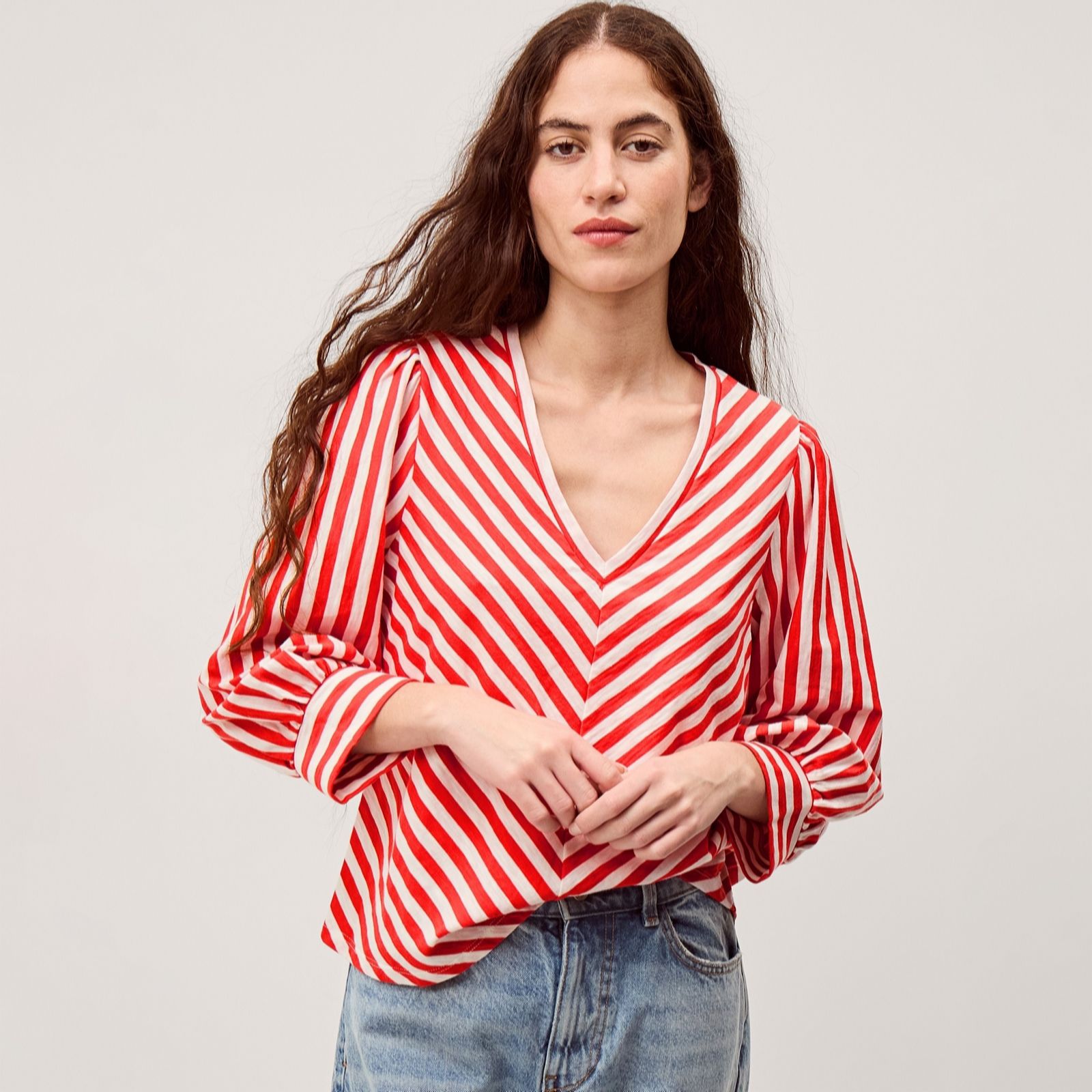 Monsoon Ivory Red Shaya Stripe Jersey Top
