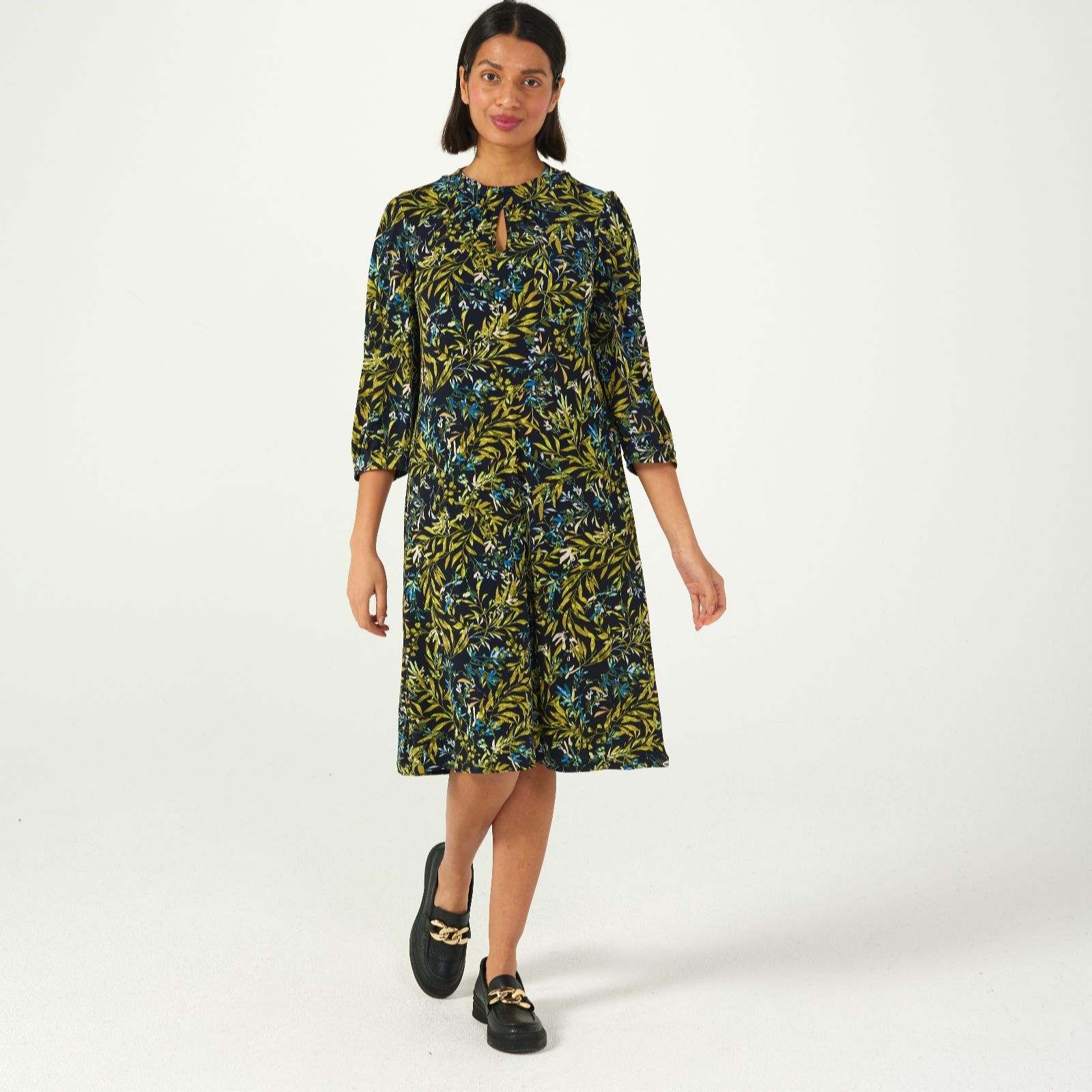 Kim & Co Printed Brazil Jersey 3/4 Blouson Sleeve Fit & Flare Dress