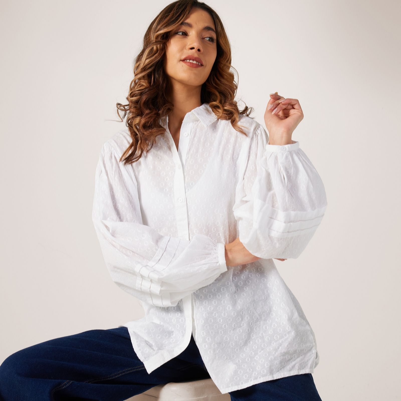 Ben de Lisi Blouson Shirt With Pintuck Sleeves