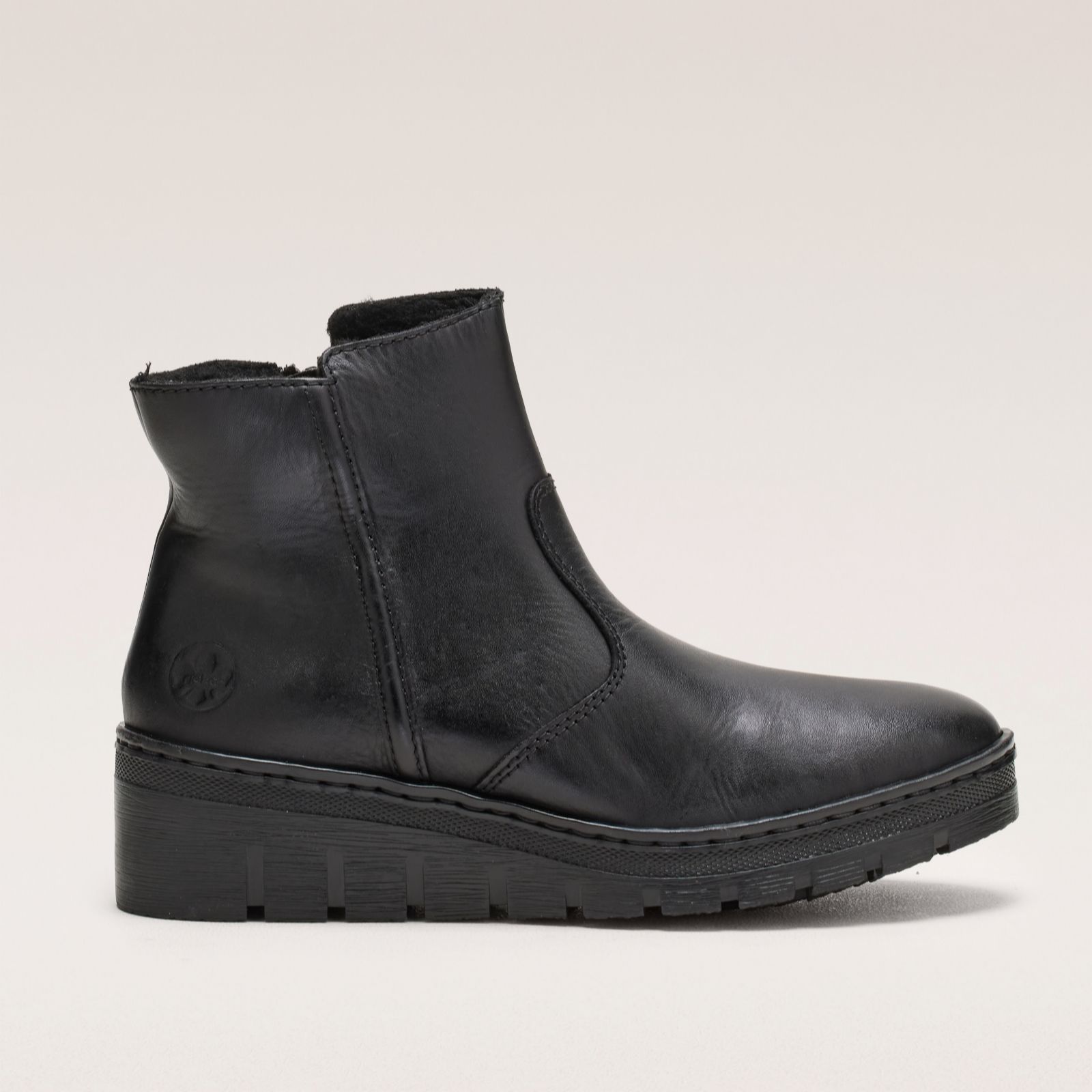 Rieker Black Leather Warm Lined Wedge Boots