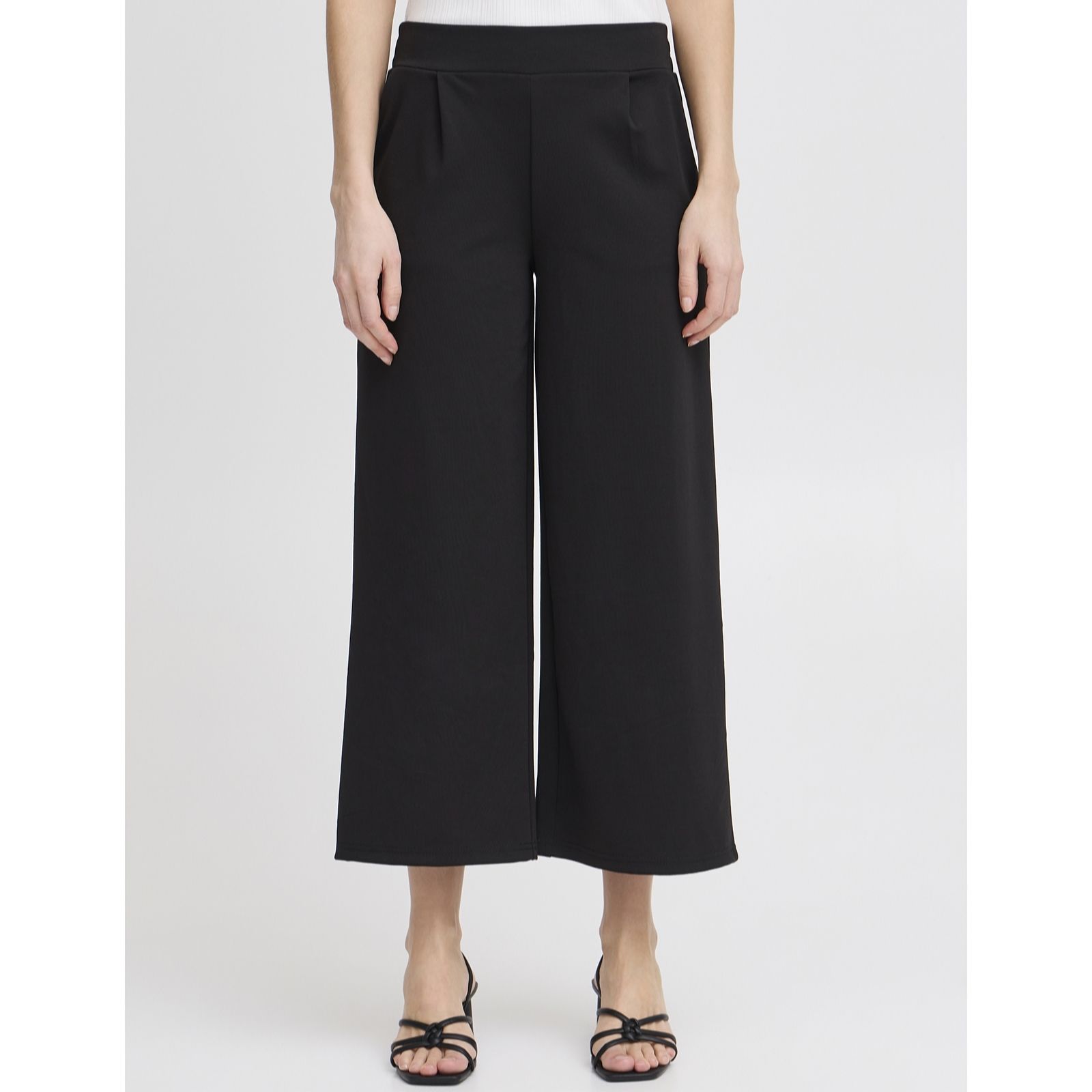 Ichi Black Kate Sus Wide-Leg Cropped Trousers