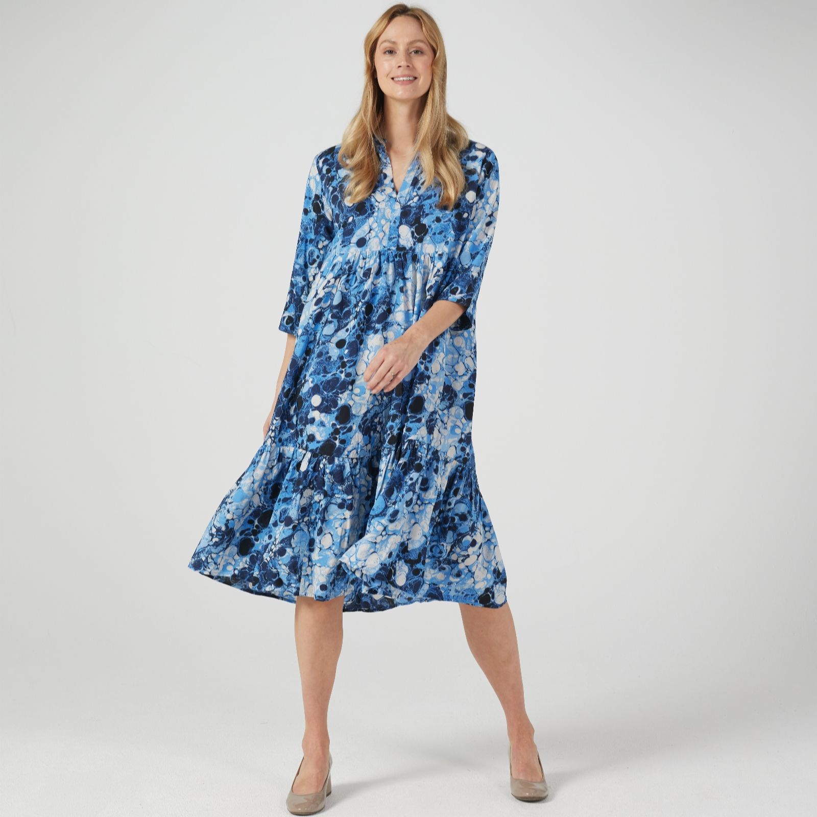 Masai Copenhagen Nitzan 3/4 Sleeve Printed Tiered Dress