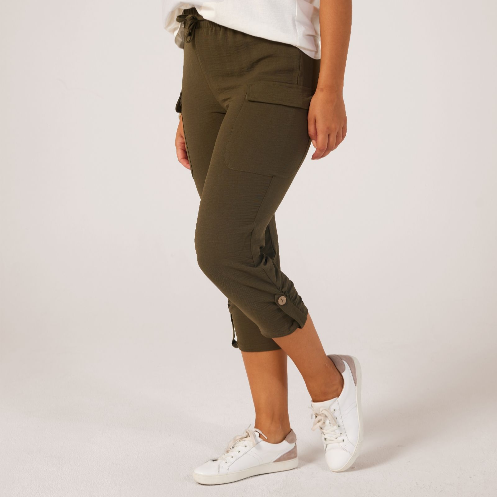 Nina Leonard Drawstring Cropped Cargo Trousers