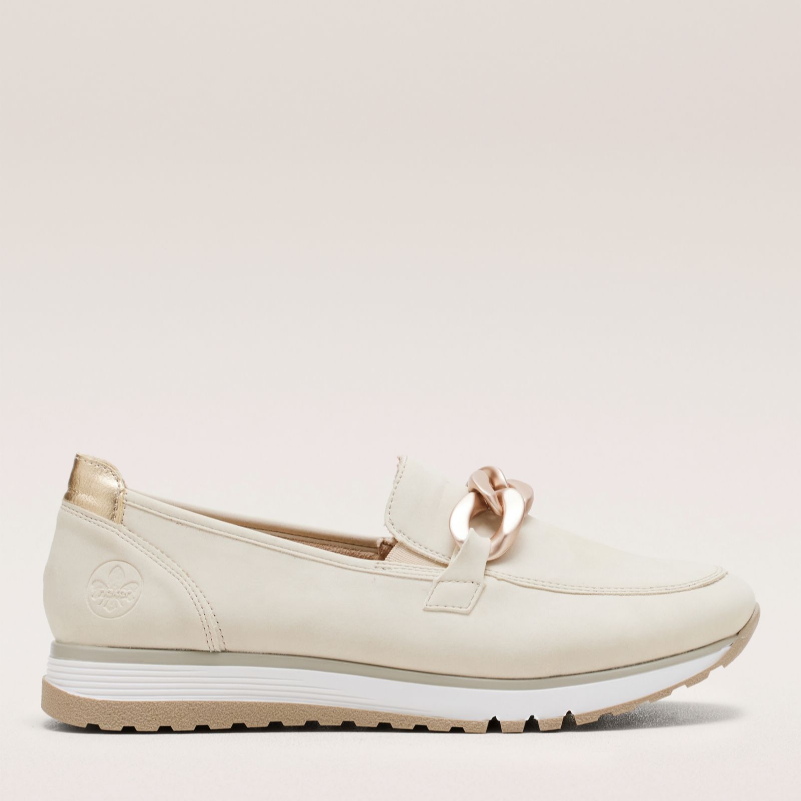 Rieker Beige Wedge Loafer With Chain