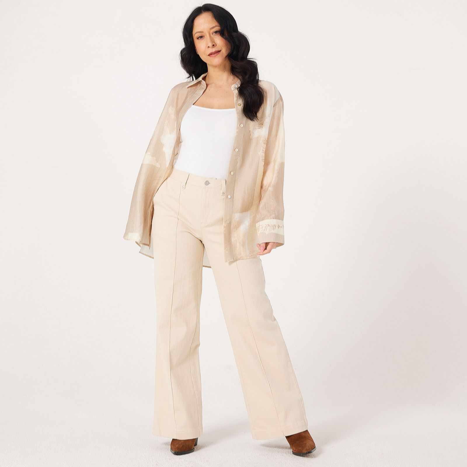 Marlawynne Parchment Denim Twill Straight Leg Pin Tuck Standard Trousers