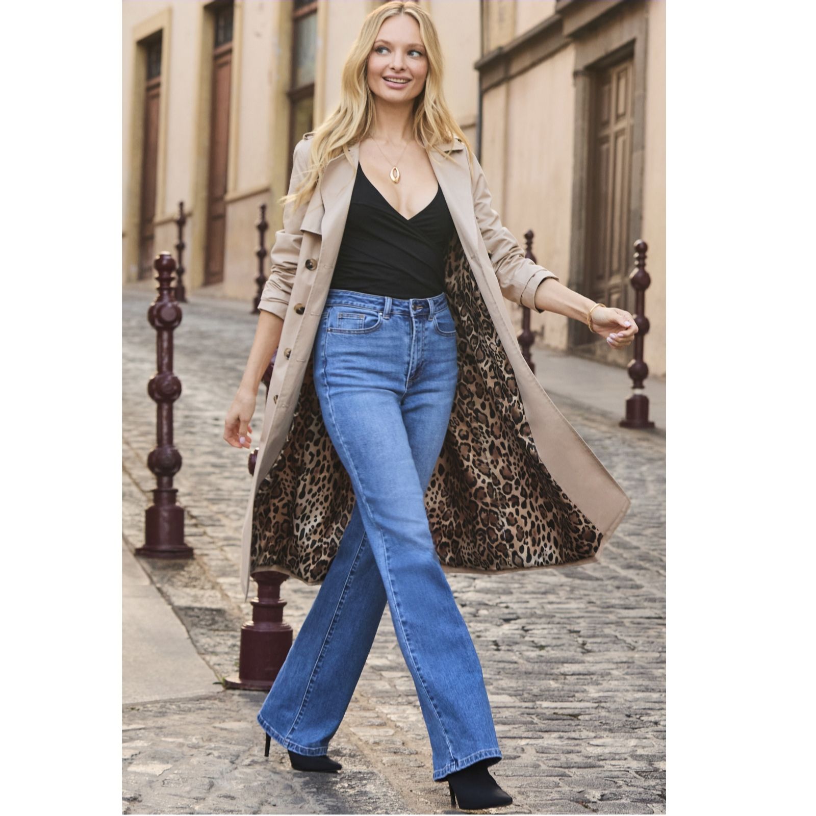 Sosandar Stone Double Breasted Animal Lined Trench