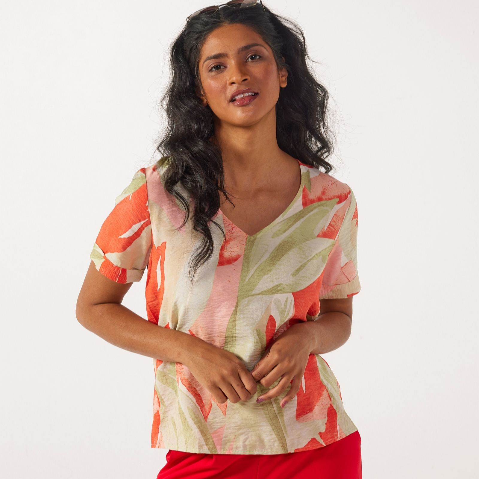 Jdy Rose Abstract Camille V Neck Printed Top