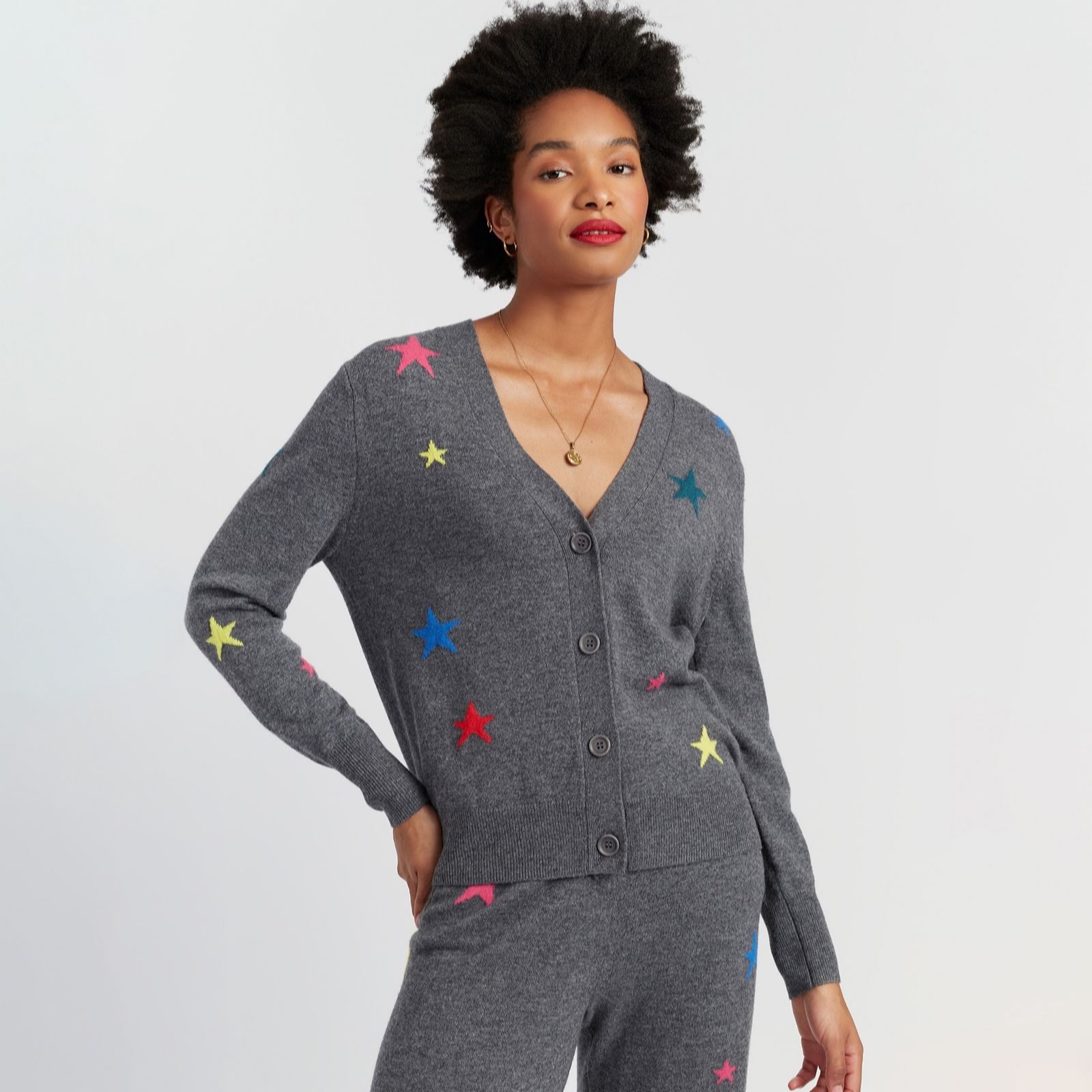 Chinti & Parker Black Wool Cashmere Blend Embroidered Star Cardigan