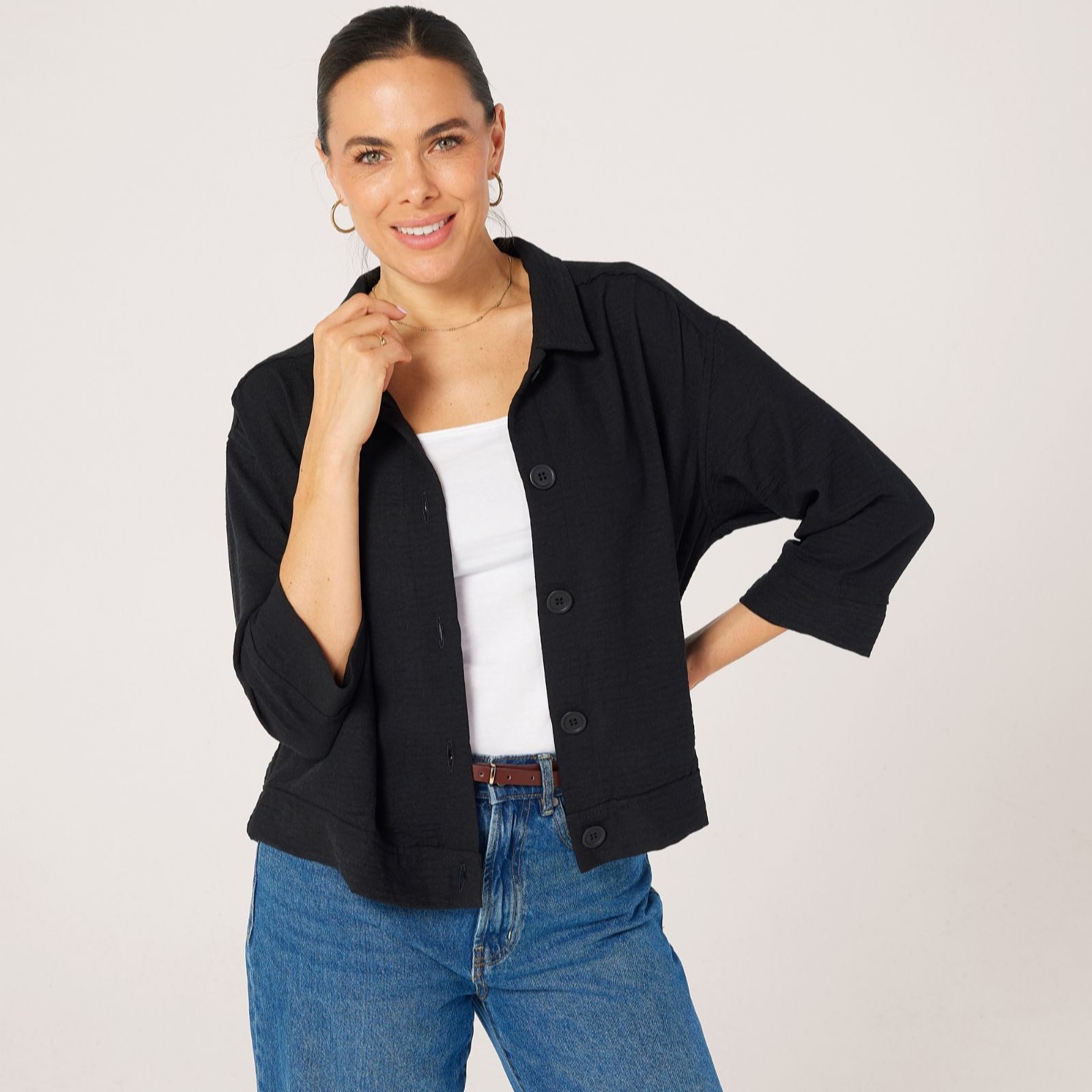 Kim & Co Women's Black Linen Feel Light Jacket