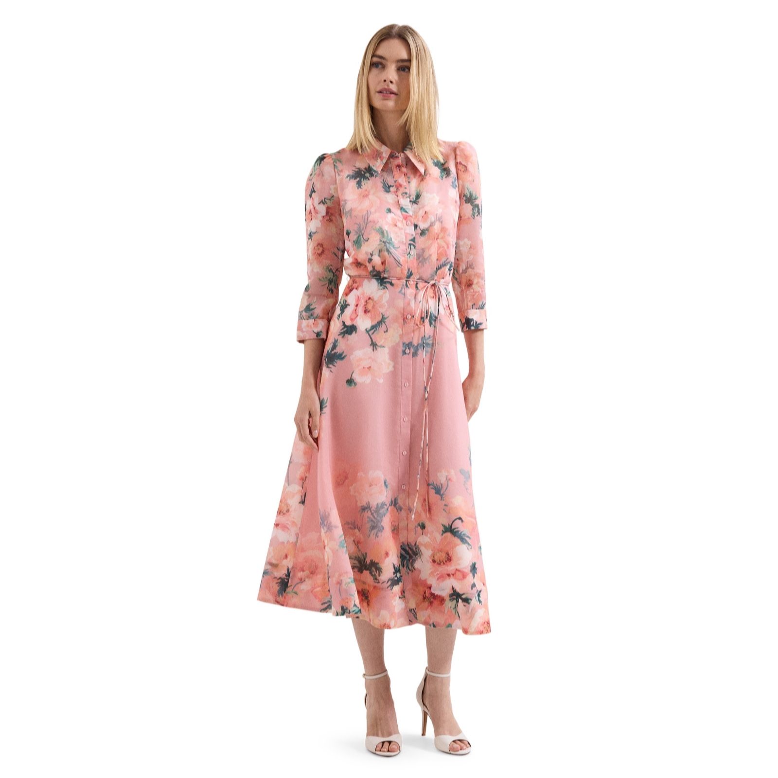 Phase Eight Women's Pale Pink Anabella Floral Shirt Dress Standard