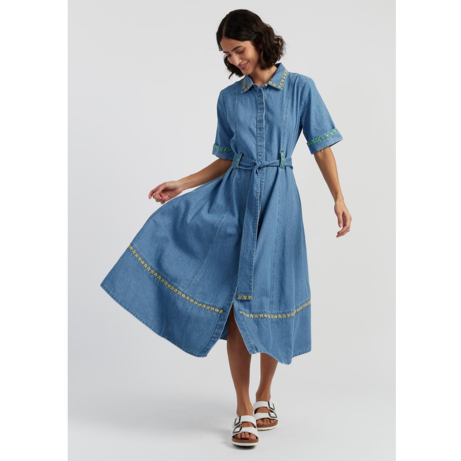 Chinti & Parker 100% Cotton Denim Chambray Buttercup Shirt Dress women's