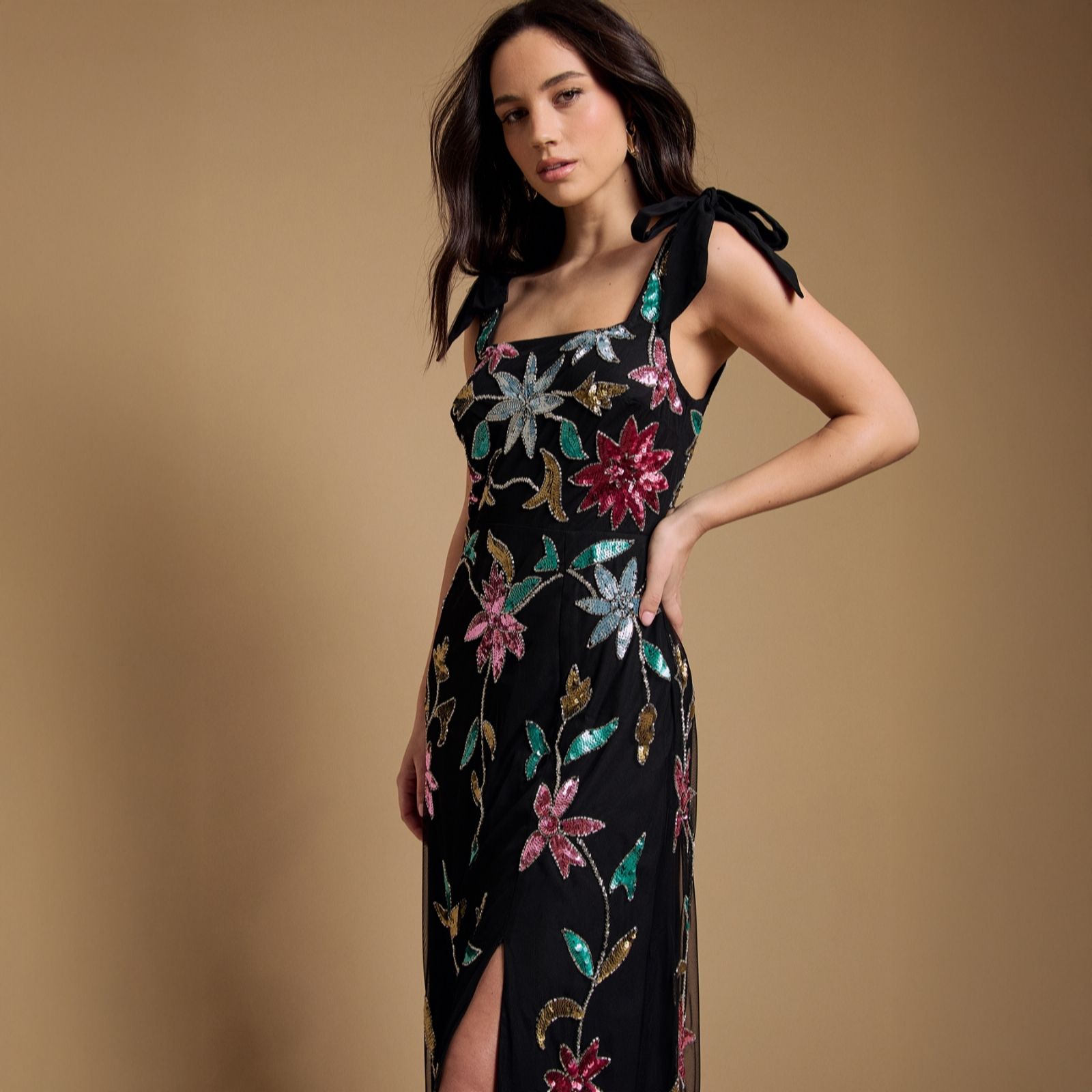 Oasis Floral Embellished Split Midi Dress