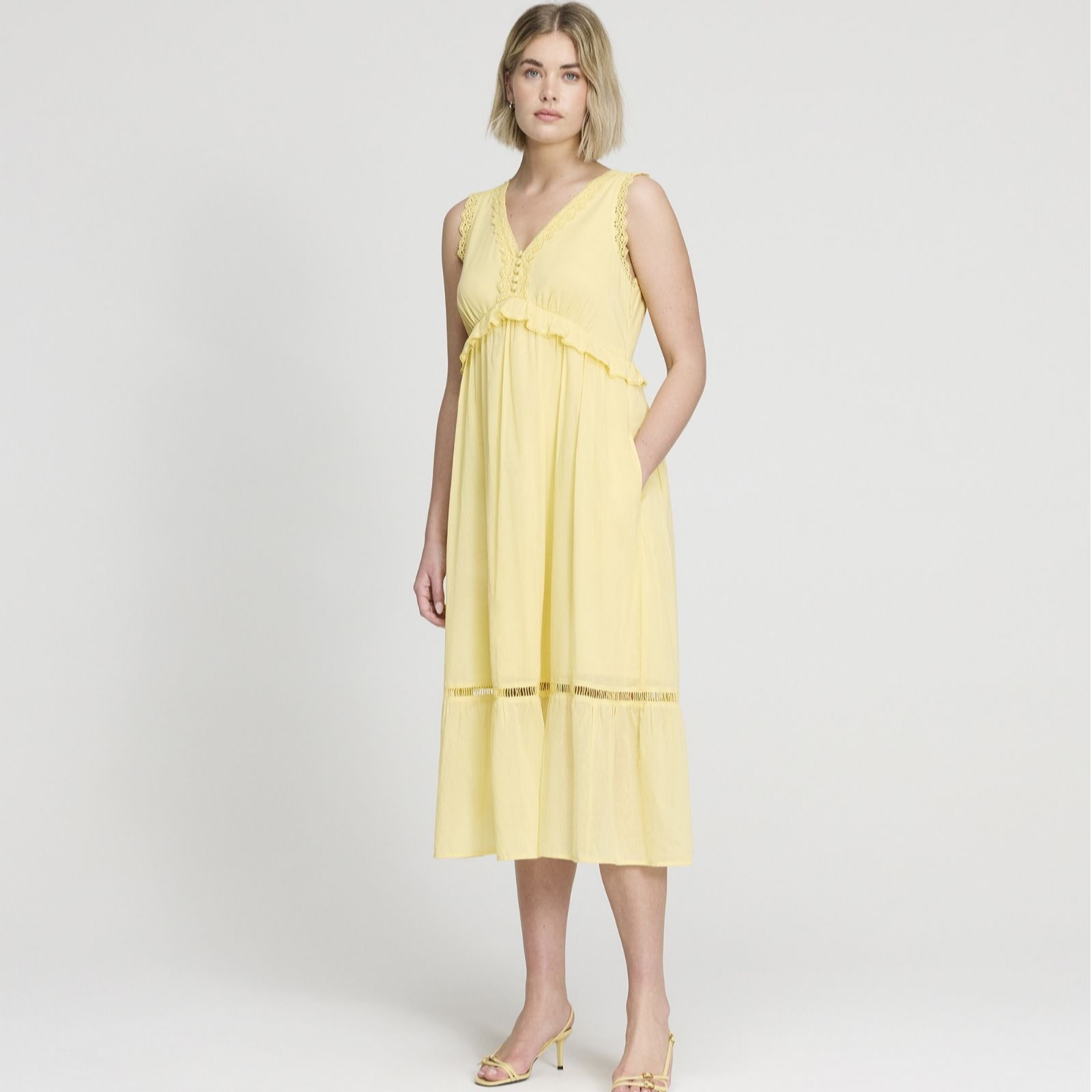 Finery London Myriam 100% Cotton Voile Lace Edged Maxi Dress Petite women's