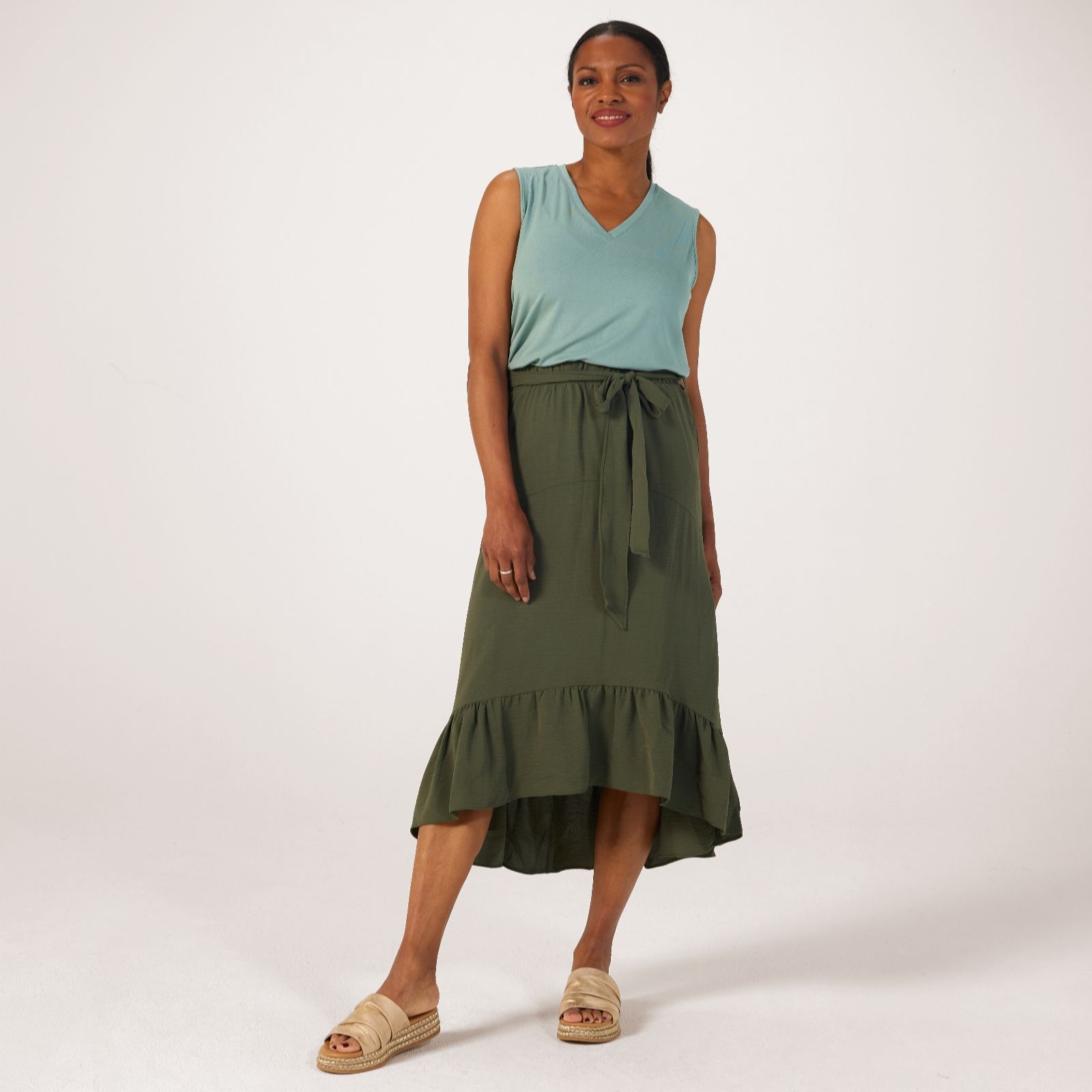 Nina Leonard Tiered High Low Textured Skirt