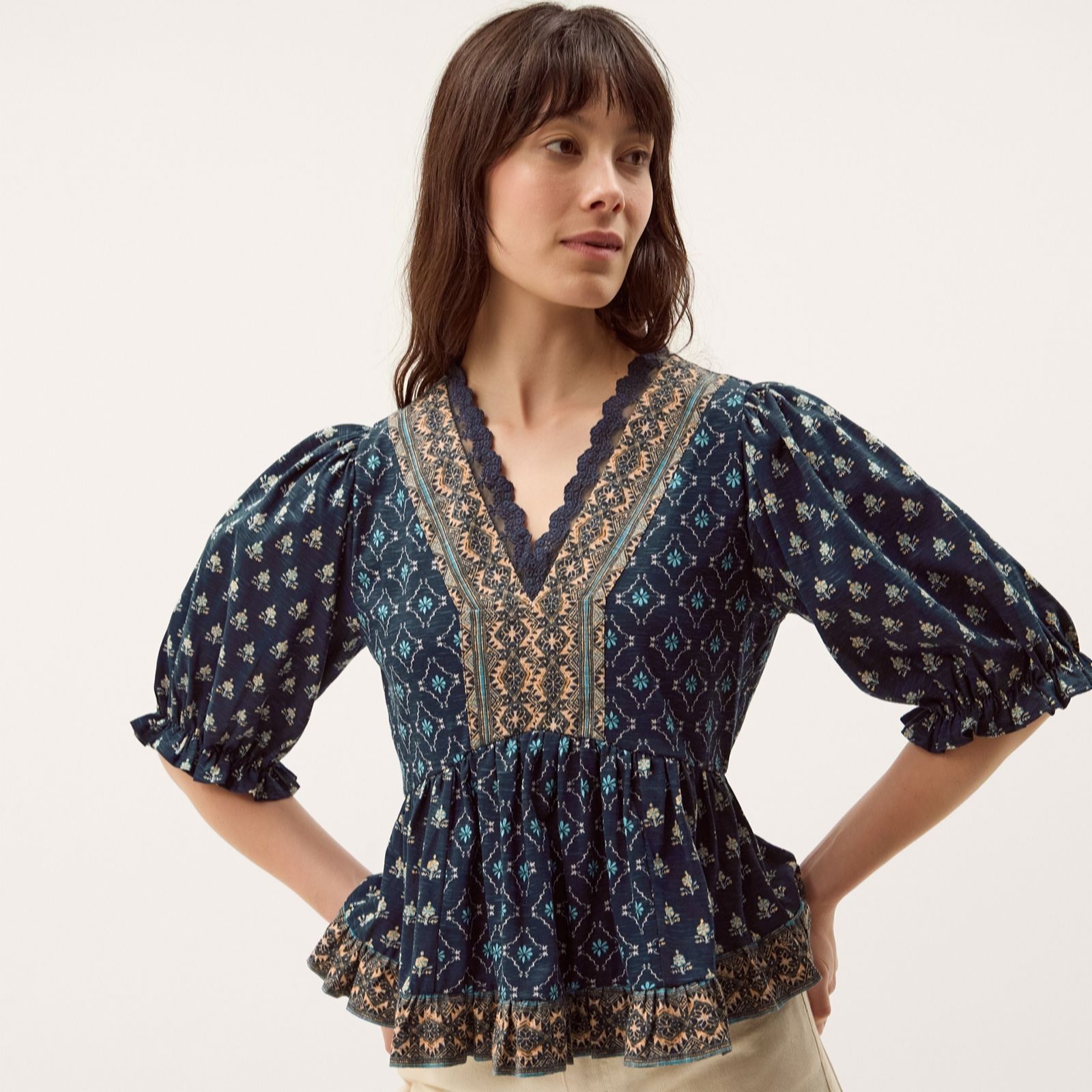 Monsoon Navy Stacee Print Jersey Top