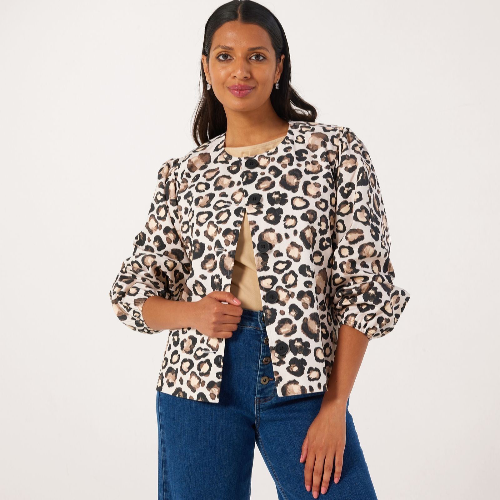 Helene Berman Animal Print Cotton Canvas Jacket women's