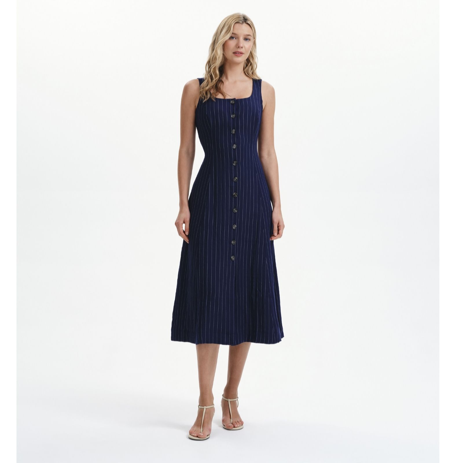 Finery London Jillian Striped Square Neck Dress Petite women's