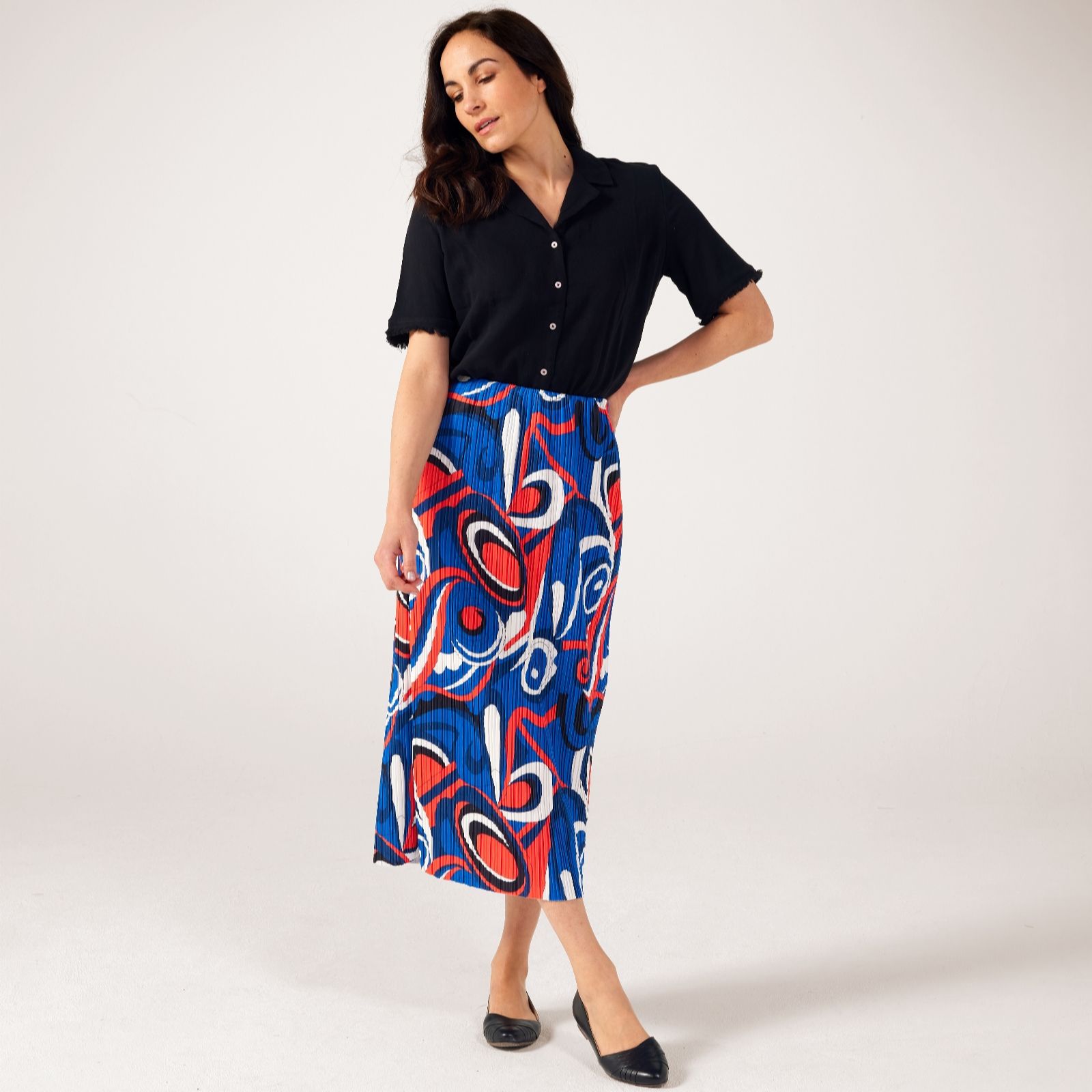 Malissa J Printed Midi Length Pleated Skirt