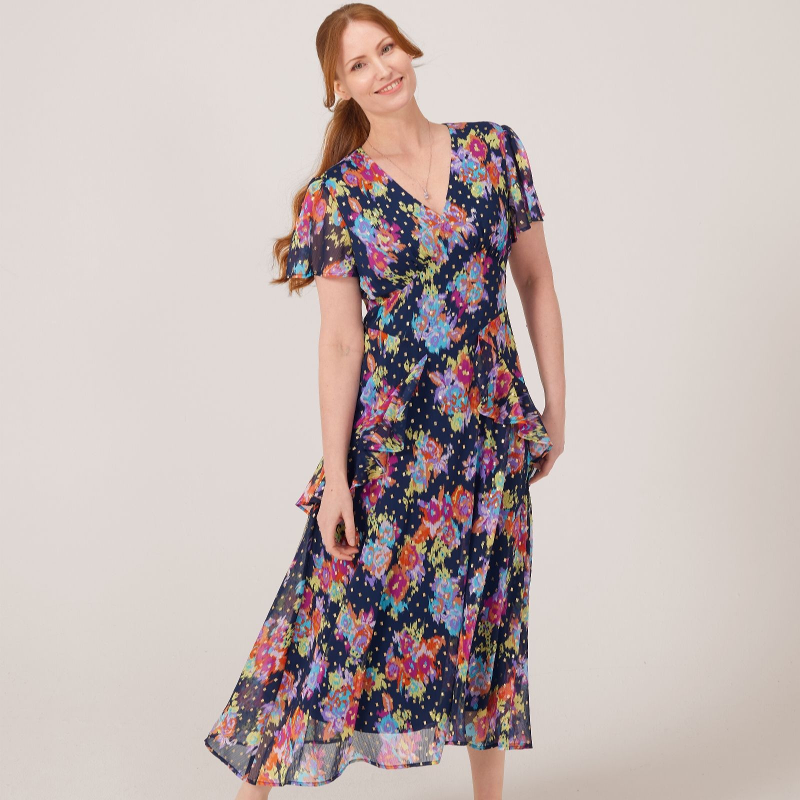 Dannii Minogue Foil Printed Frill Maxi Dress Standard