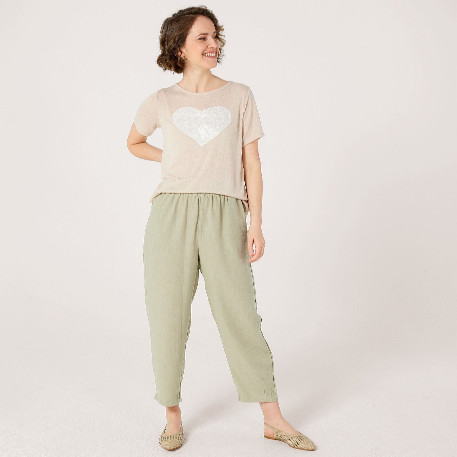 Kim & Co Blue Linen Feel Ankle Length Relaxed Carrot Standard Trousers