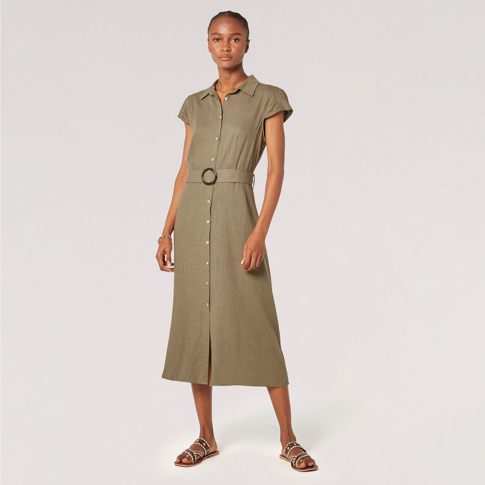 Apricot Black Vintage Tortoise Shell Button Dress