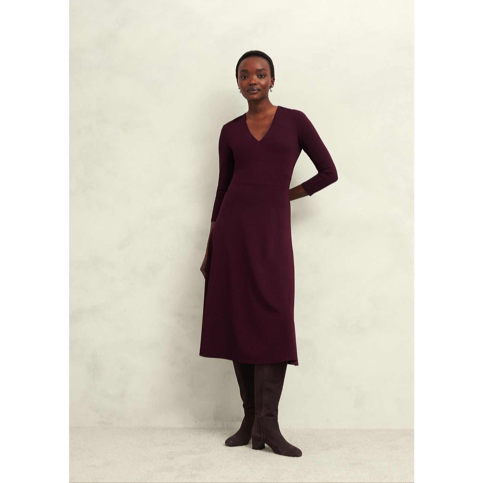 Hobbs London Mirabel Ponte Warm, Plum Dress