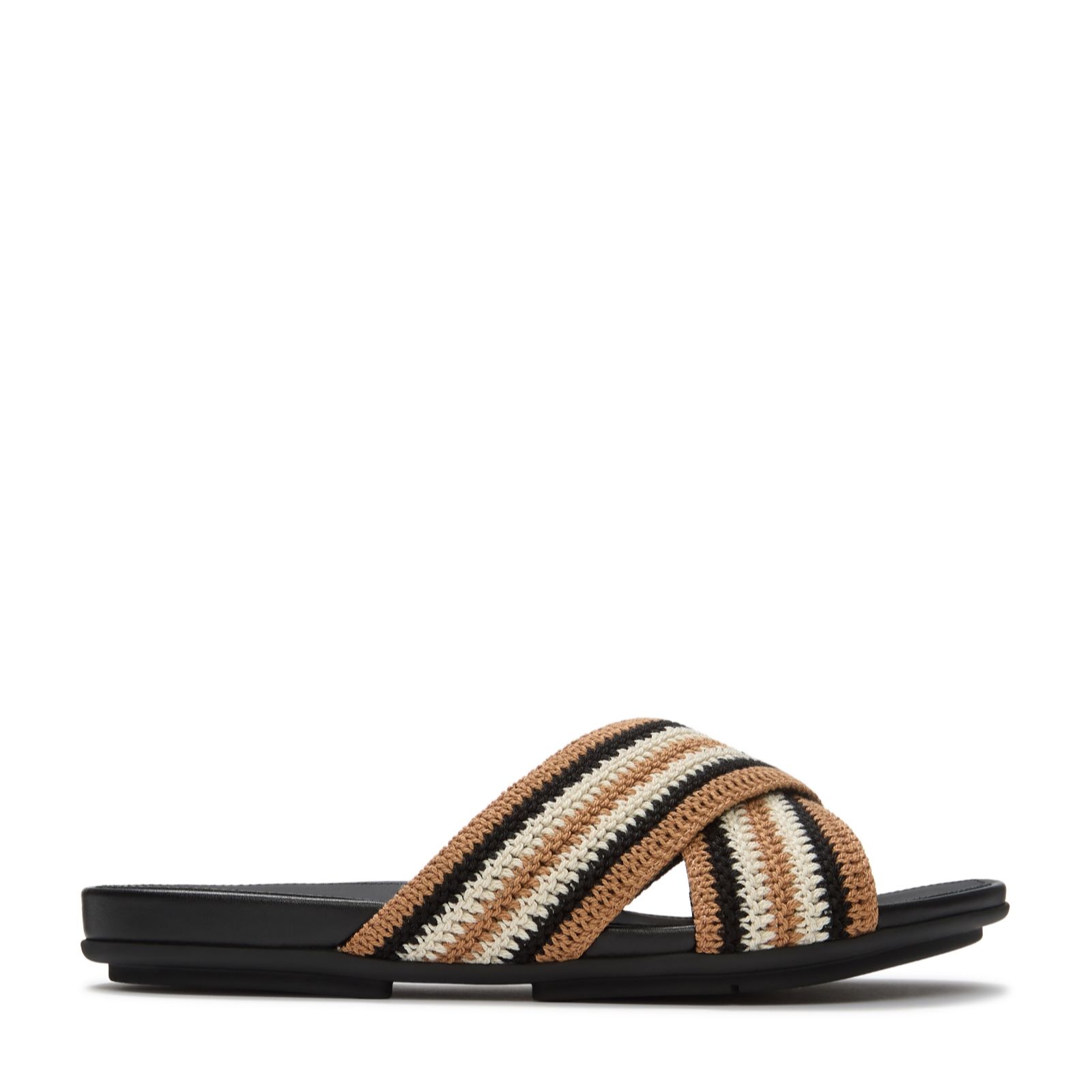 Fitflop Black Mix Gracie Stripe-Webbing Cross Slides