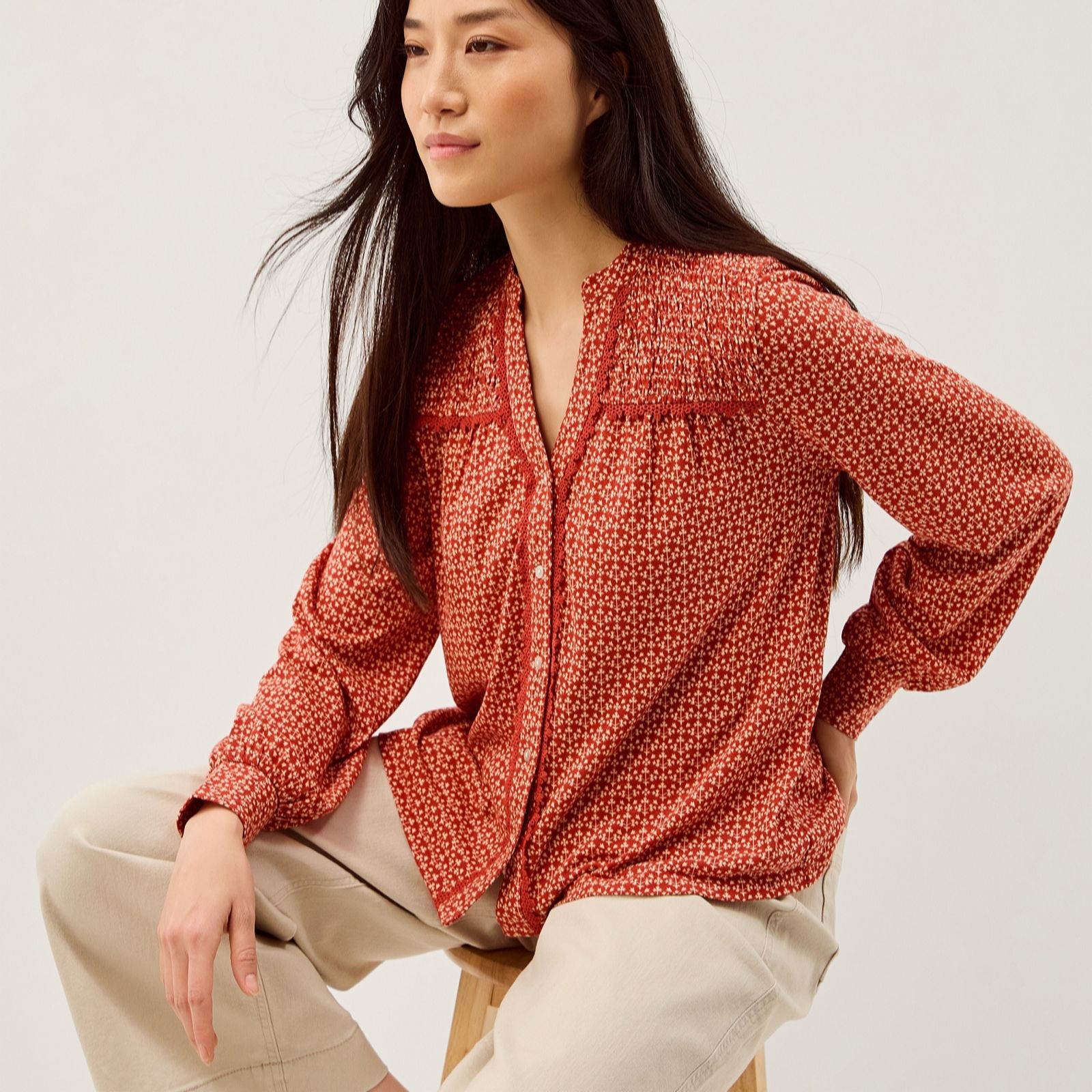 Monsoon Red Palmer Print Jersey Top