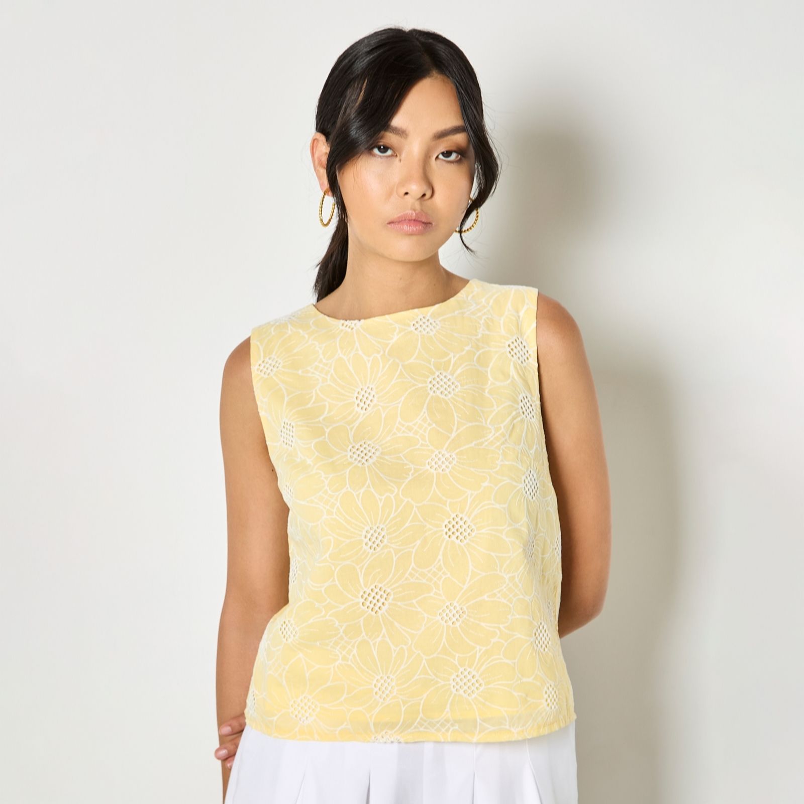 Apricot Women's Floral Lace Embroidered Cotton Top in Green | Size: 18