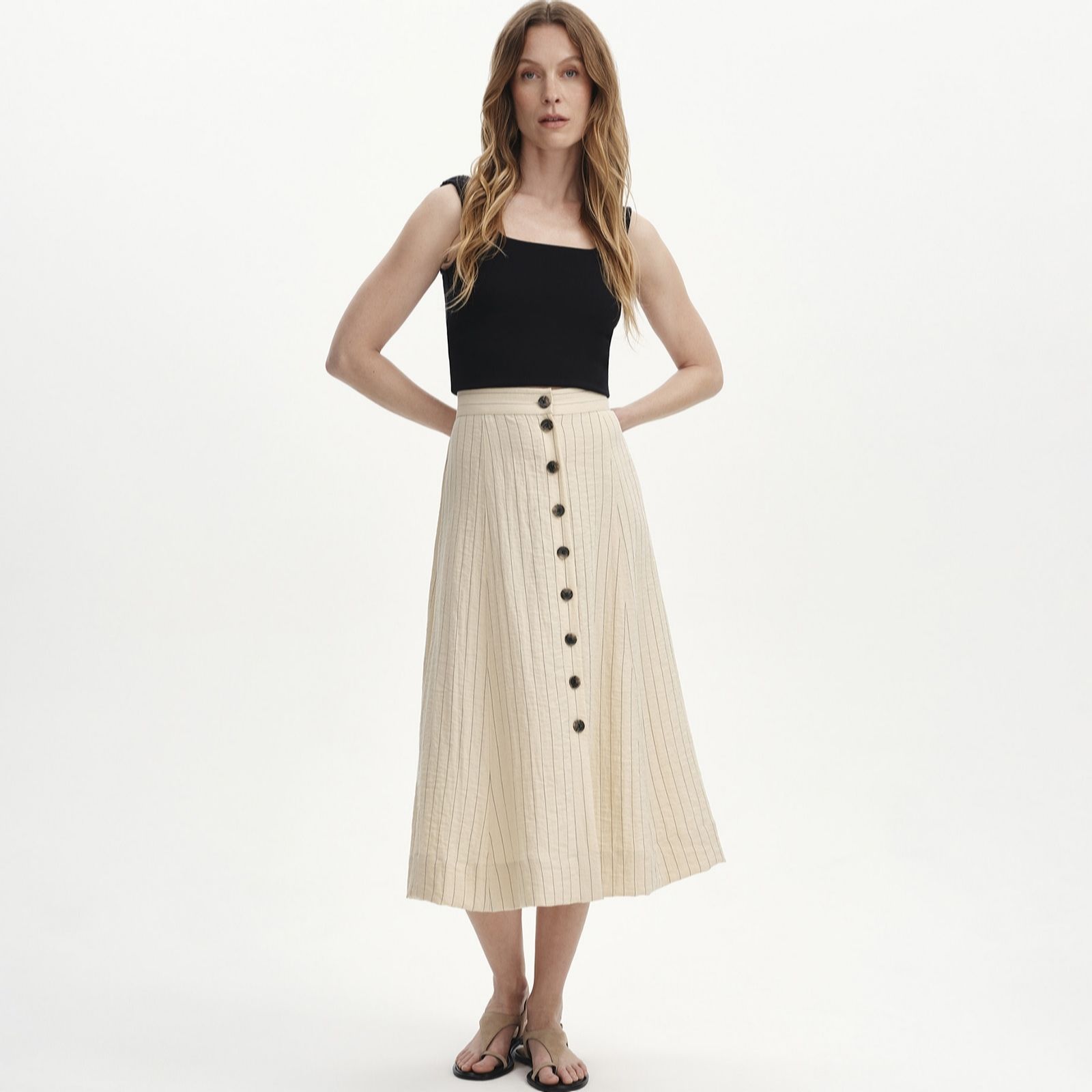 Finery London Frances Striped Tailored Button Through Midi Skirt women's