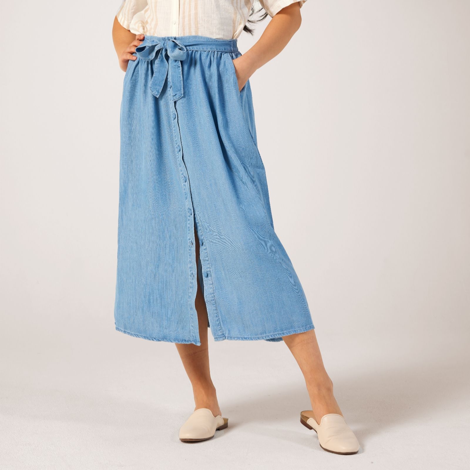 Only High Waisted Midi Denim Skirt