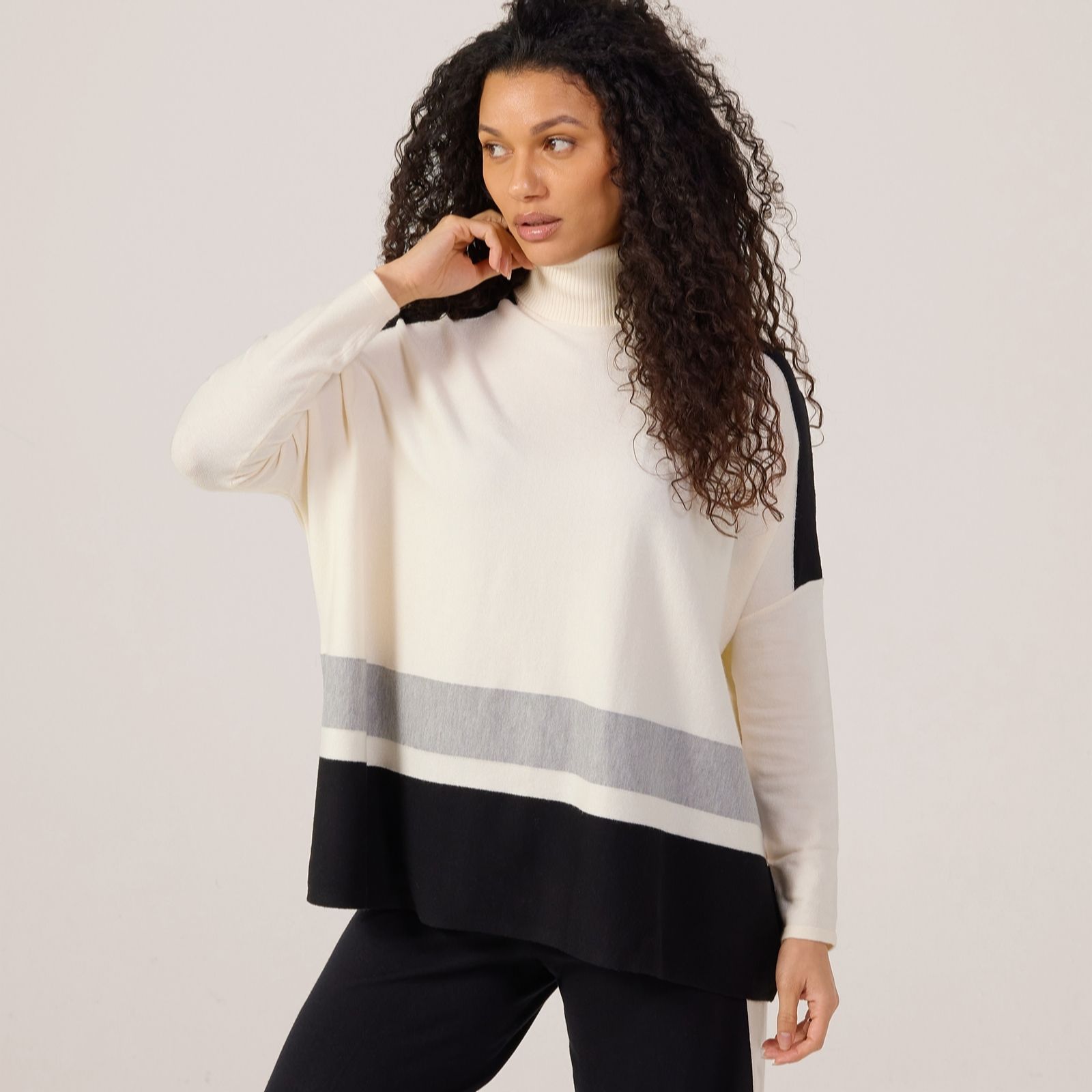 Marlawynne Black Layers Colourblock Knit Poncho Jumper