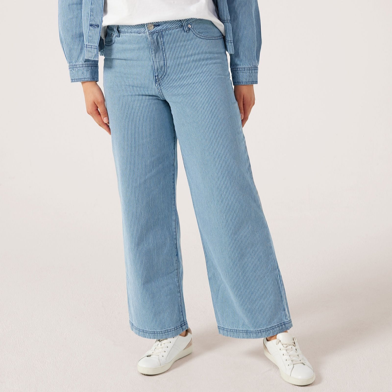 Denim & Co. Ticking Stripe Wide Leg Jean
