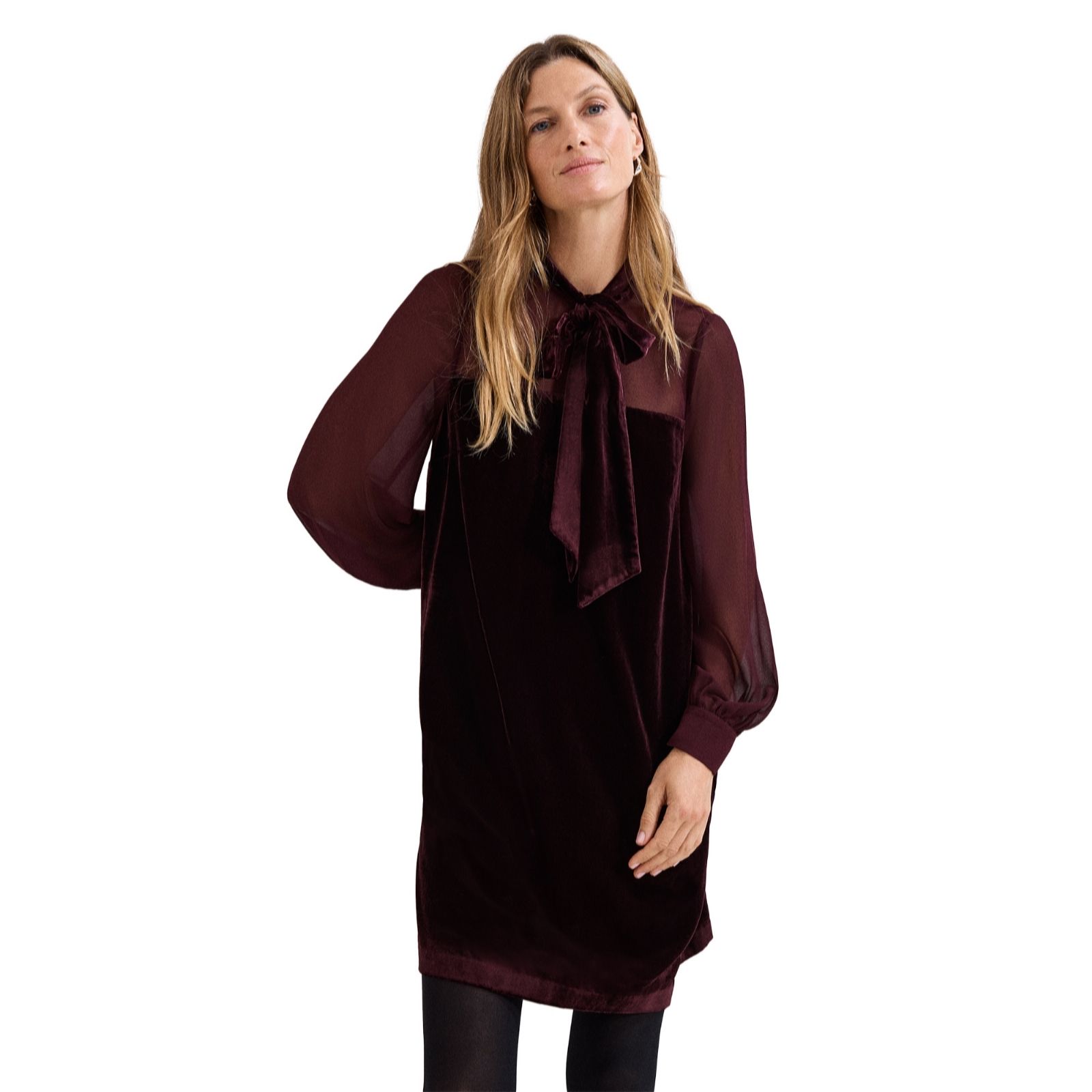 Phase Eight Burgundy Velvet Pussy Bow Dress