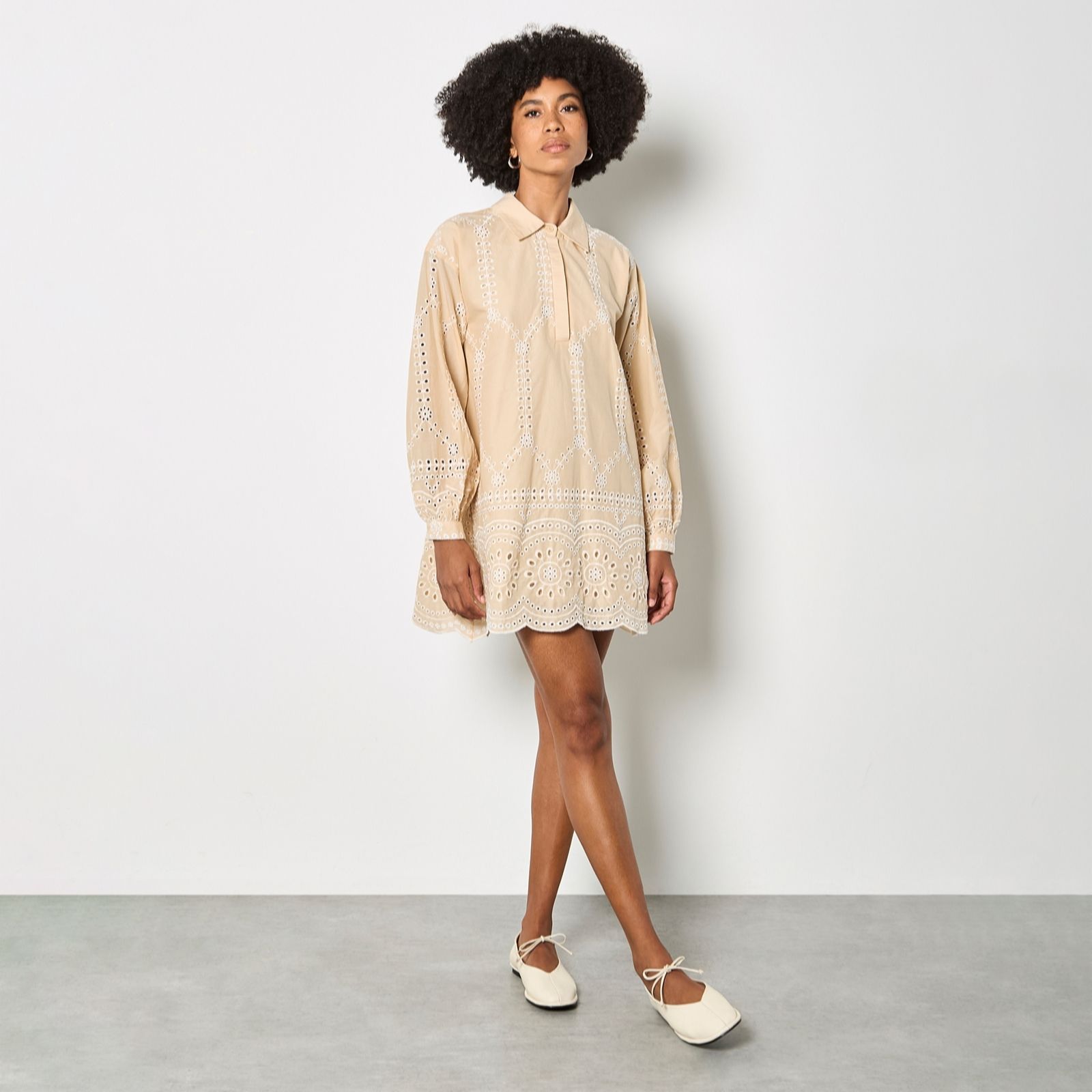Apricot Navy Contrast Broderie Shirt Dress
