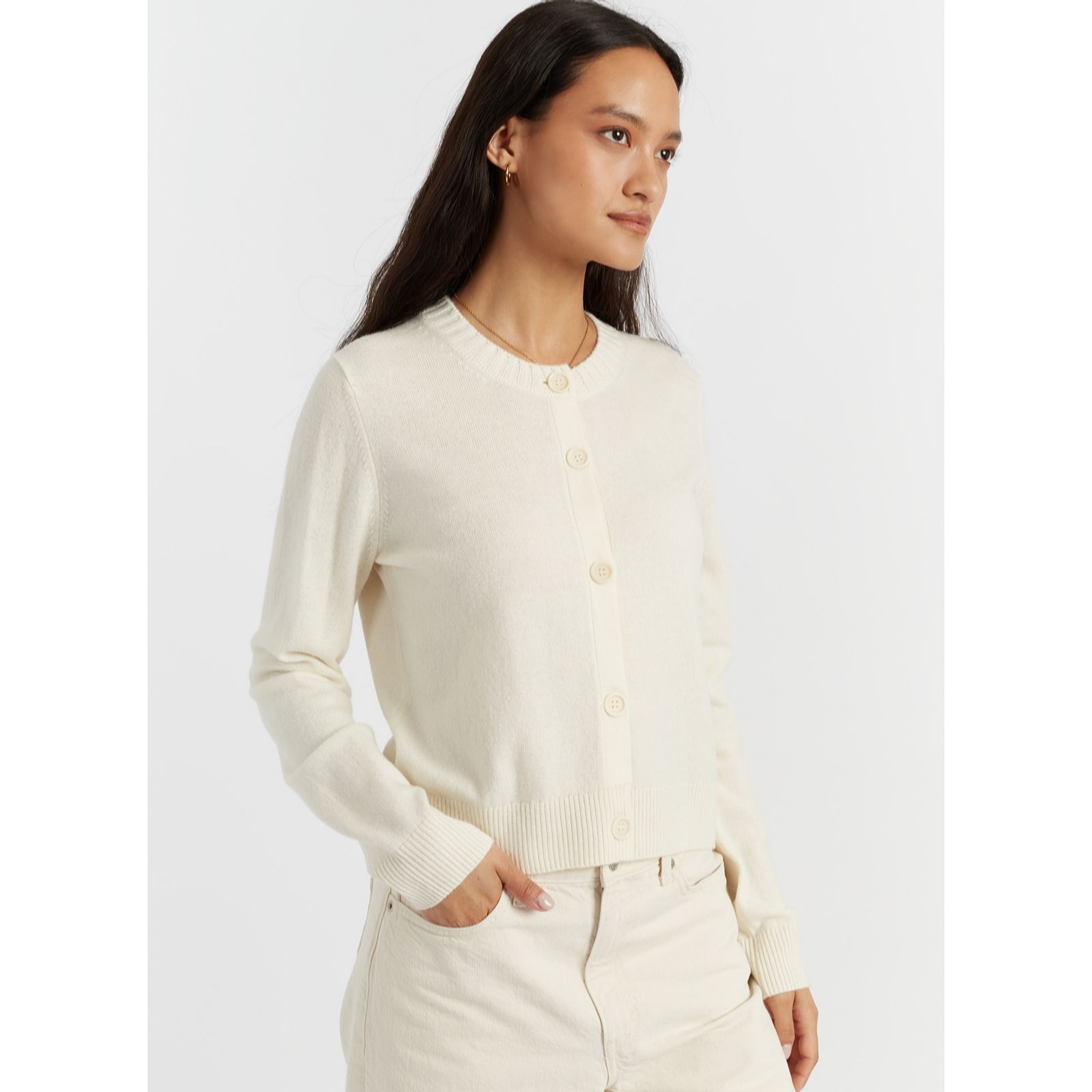 Chinti & Parker Baby Blue Wool Cashmere Blend Crew Neck Cardigan
