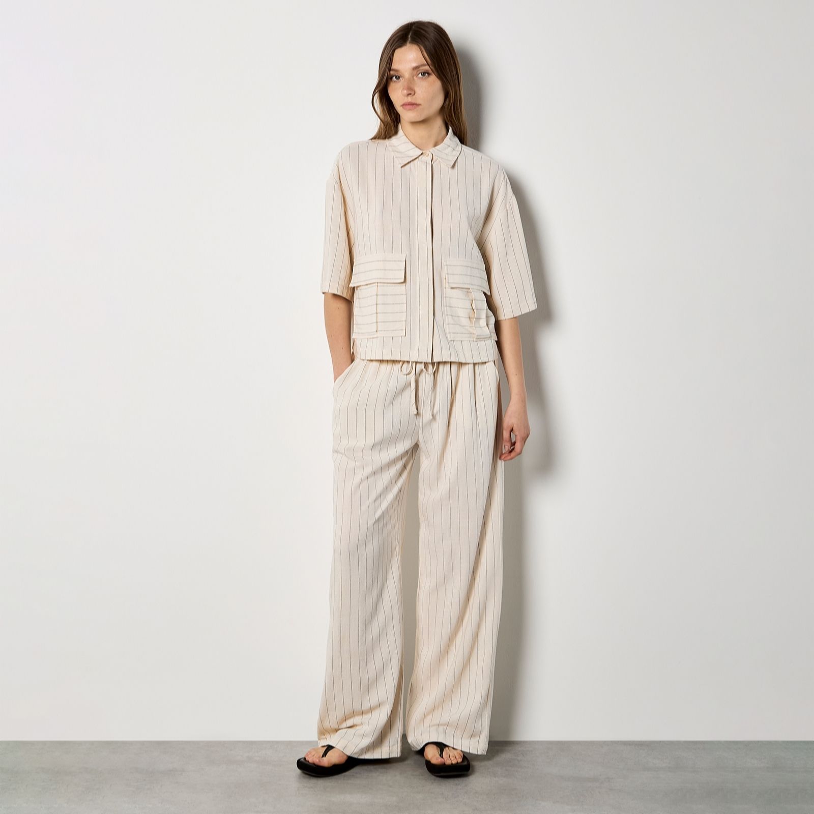 Apricot Stone Pinstripe Linen Mix Trouser