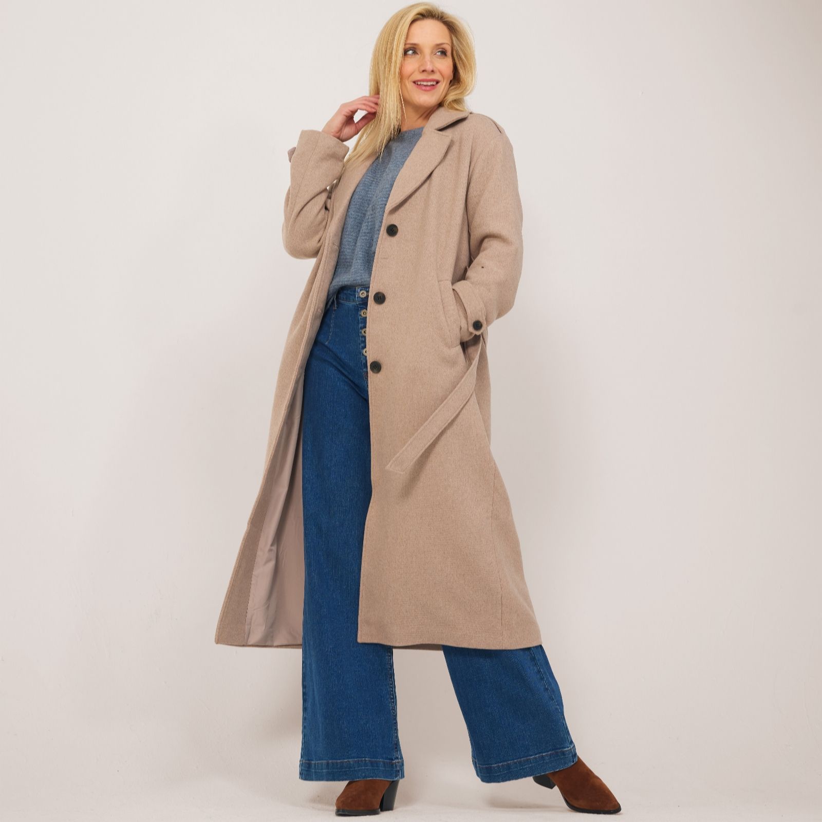 ONLY Long Belted Wool Trench Coat