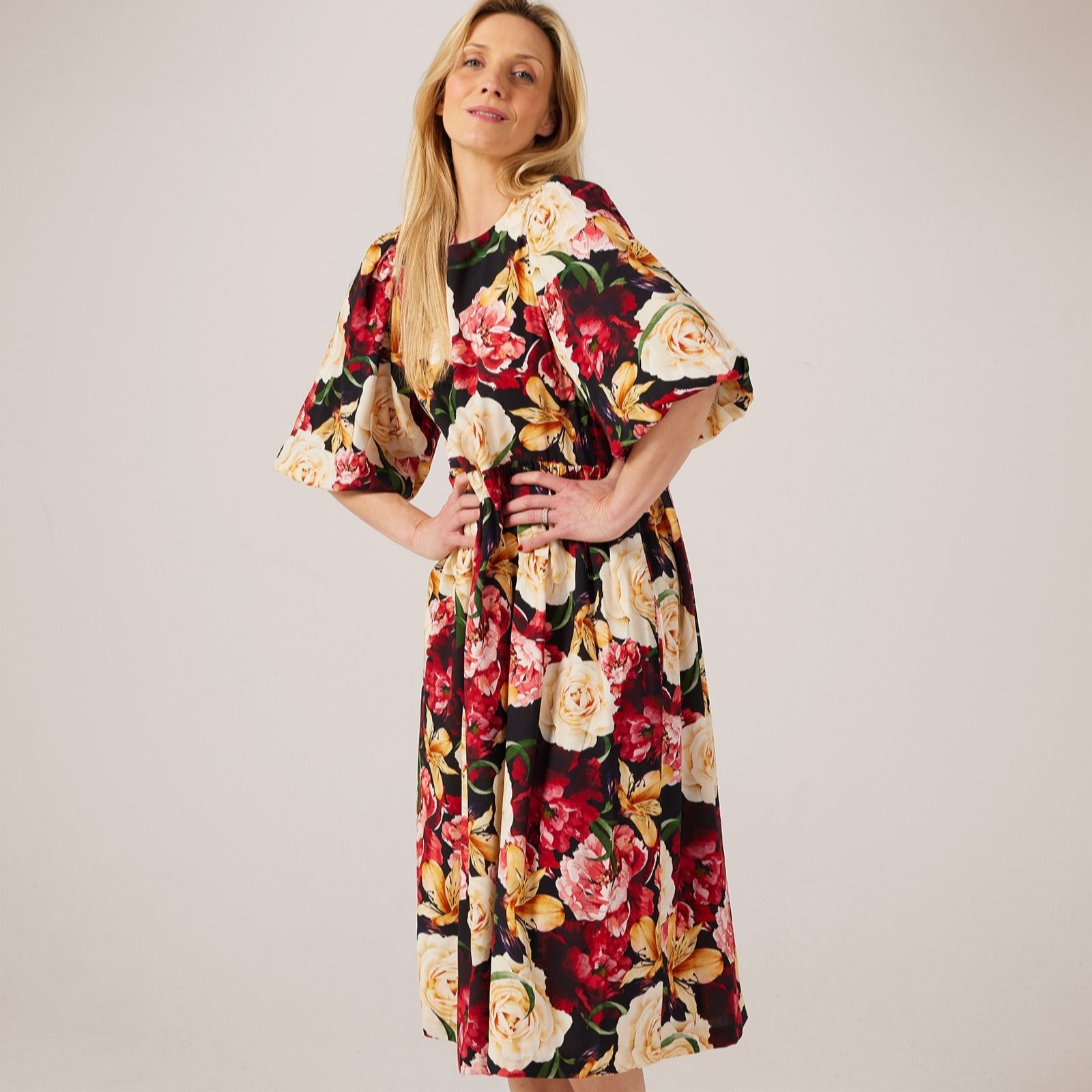 Helene Berman Puff Sleeve Rose Dress