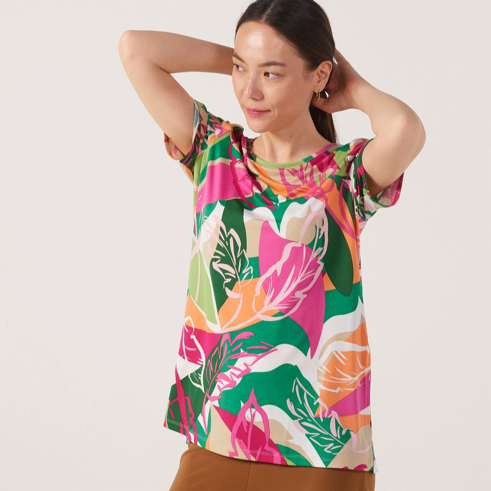 Kim & Co Blue Multi Printed Brazil Jersey Short Sleeve Tunic With Side Slits
