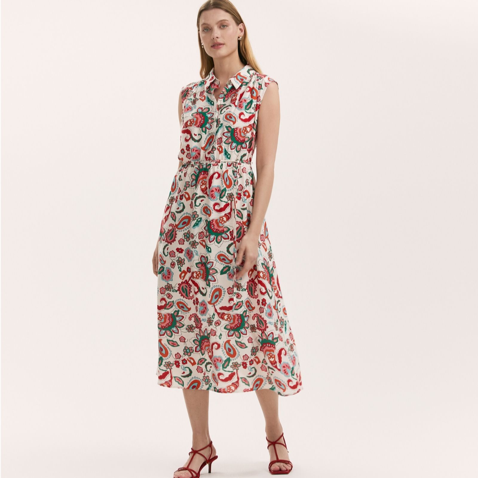 Finery London Alida Printed Paisley Shirt Style Midi Dress women's