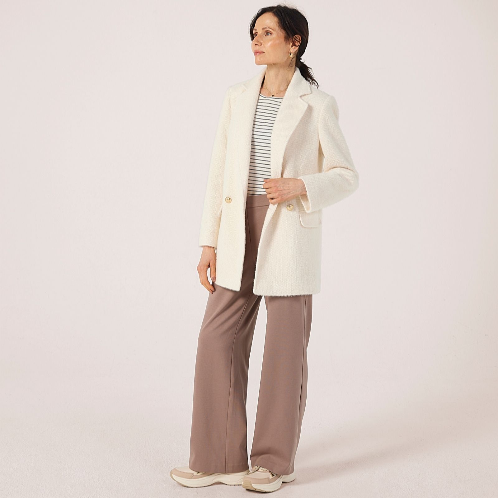 Helene Berman Cream Cosy Soft Double Breasted Blazer Coat