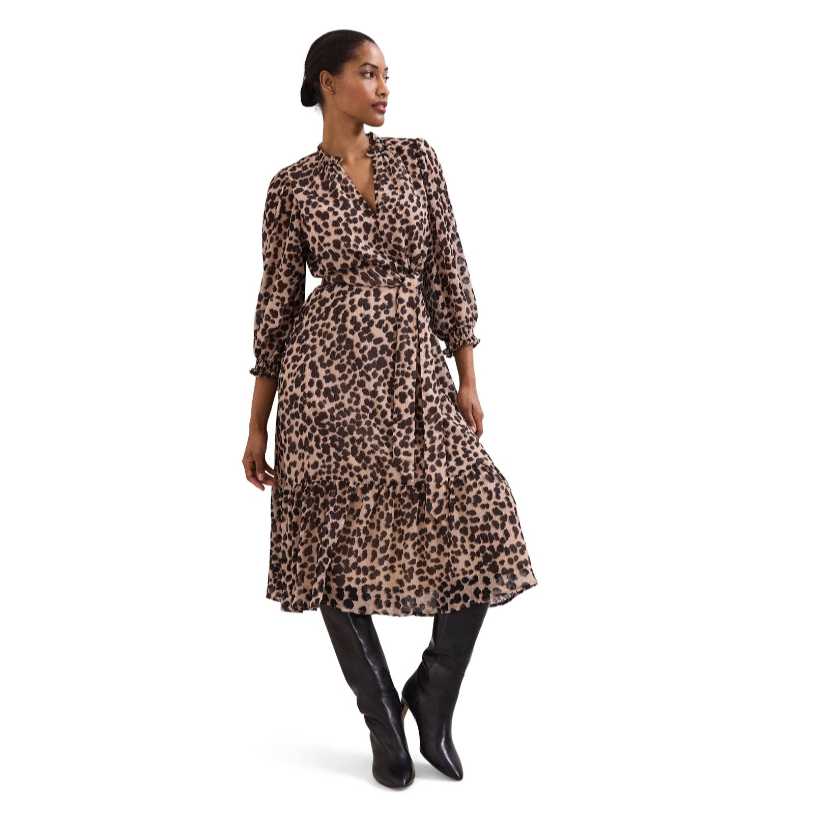 Phase Eight Women's Carra Leopard Midi Dress in Light Tan | Size: 20