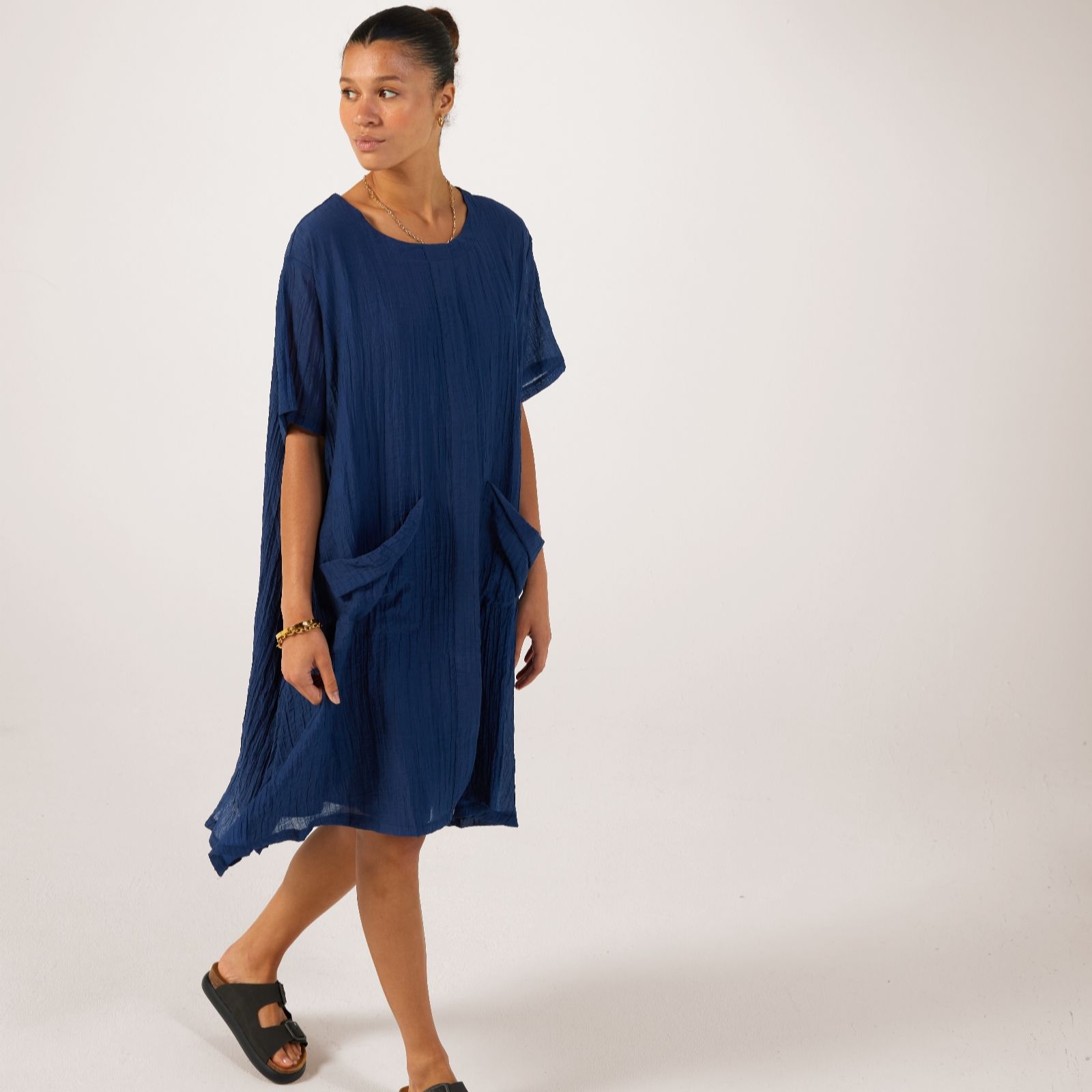 Frank Usher Floaty Lined Knee Dress with Round Neck & Pocket Detail